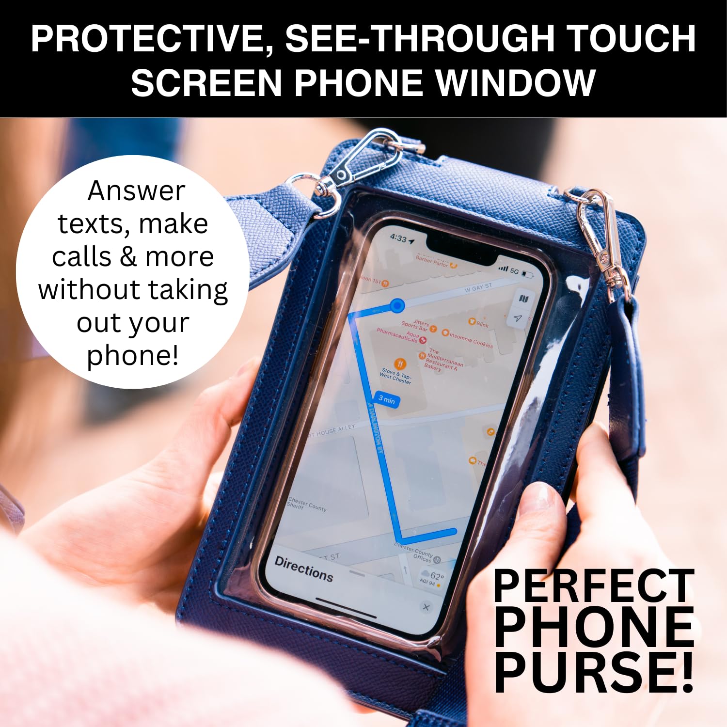 Crossbody Phone Purse for Women - Touch Screen Handbag with Zippered Pouch & Adjustable Strap - Stylish Phone Sling Bag for Everyday Use, Travel, and Shopping (Black, Boca)