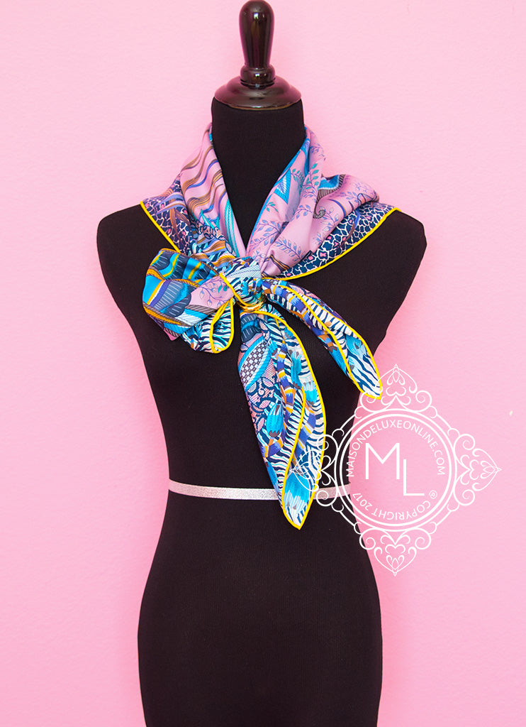 Hermes Purple Twill Silk Scarf 90cm - Flowers of South Africa Design - Luxury Fashion Accessory for Women, Gift for Her, Perfect for Parties & Special Occasions