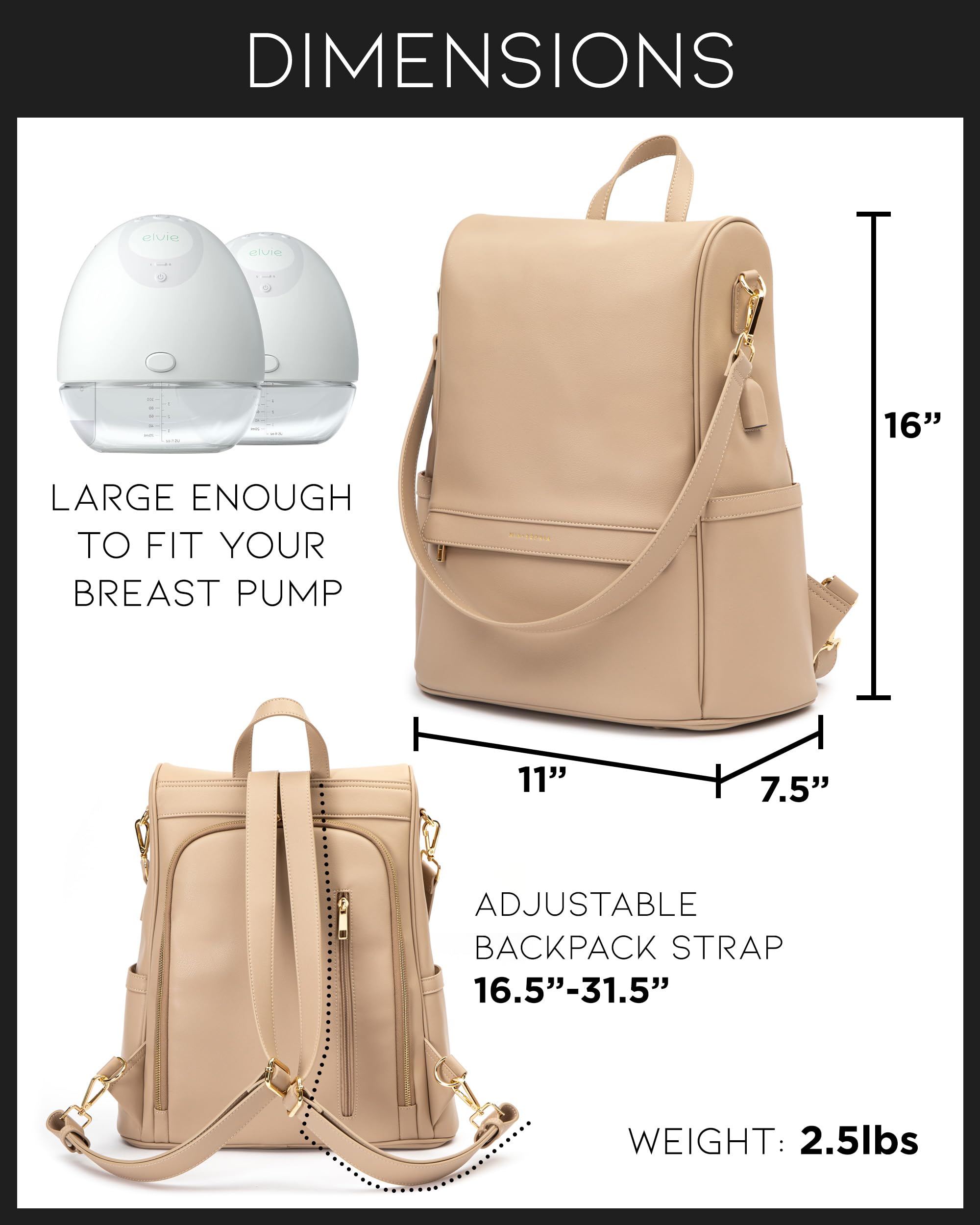 Premium Leather Diaper Bag Backpack with USB Charging Port, Insulated Bottle Holder & Stroller Straps - Includes Changing Pad - Perfect for Moms & Dads On-The-Go (Beige Mia) - Ideal for Travel, Shopping & Baby Care Essentials