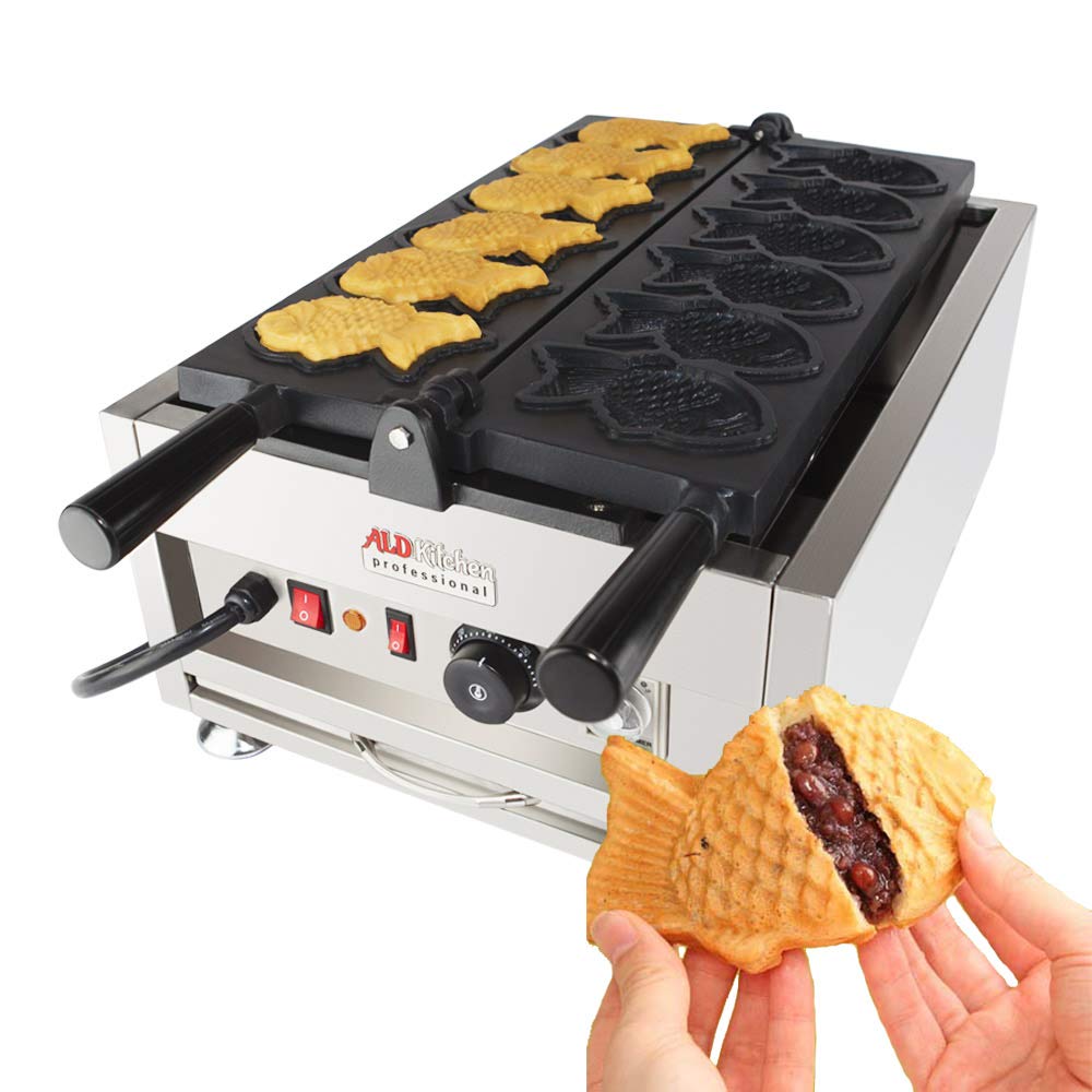 ALDKitchen Taiyaki Fish Waffle Maker - Nonstick Fish-Shaped Waffle Iron for Japanese Desserts (6 Closed-Mouth Fish Molds) - Perfect for Home Baking, Street Food Snacks & Party Treats