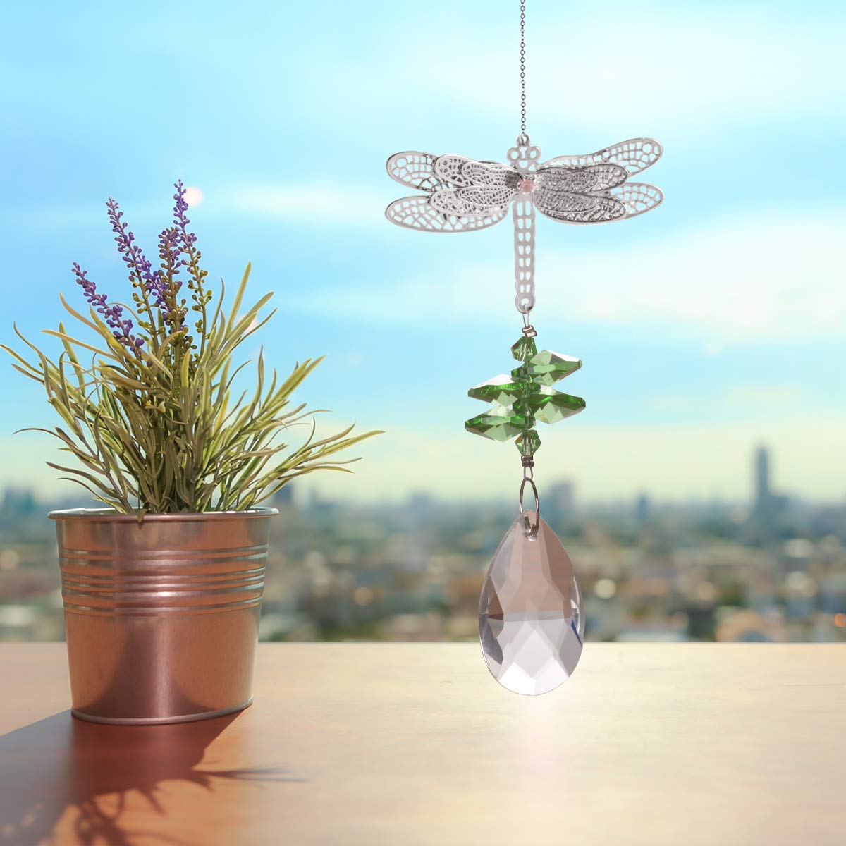WEISIPU Crystal Dragonfly Suncatcher Prism - Rainbow Window Hanging Decor for Home, Garden, Christmas Tree | Perfect Gift for Housewarming, Birthday, Mother's Day (Green)