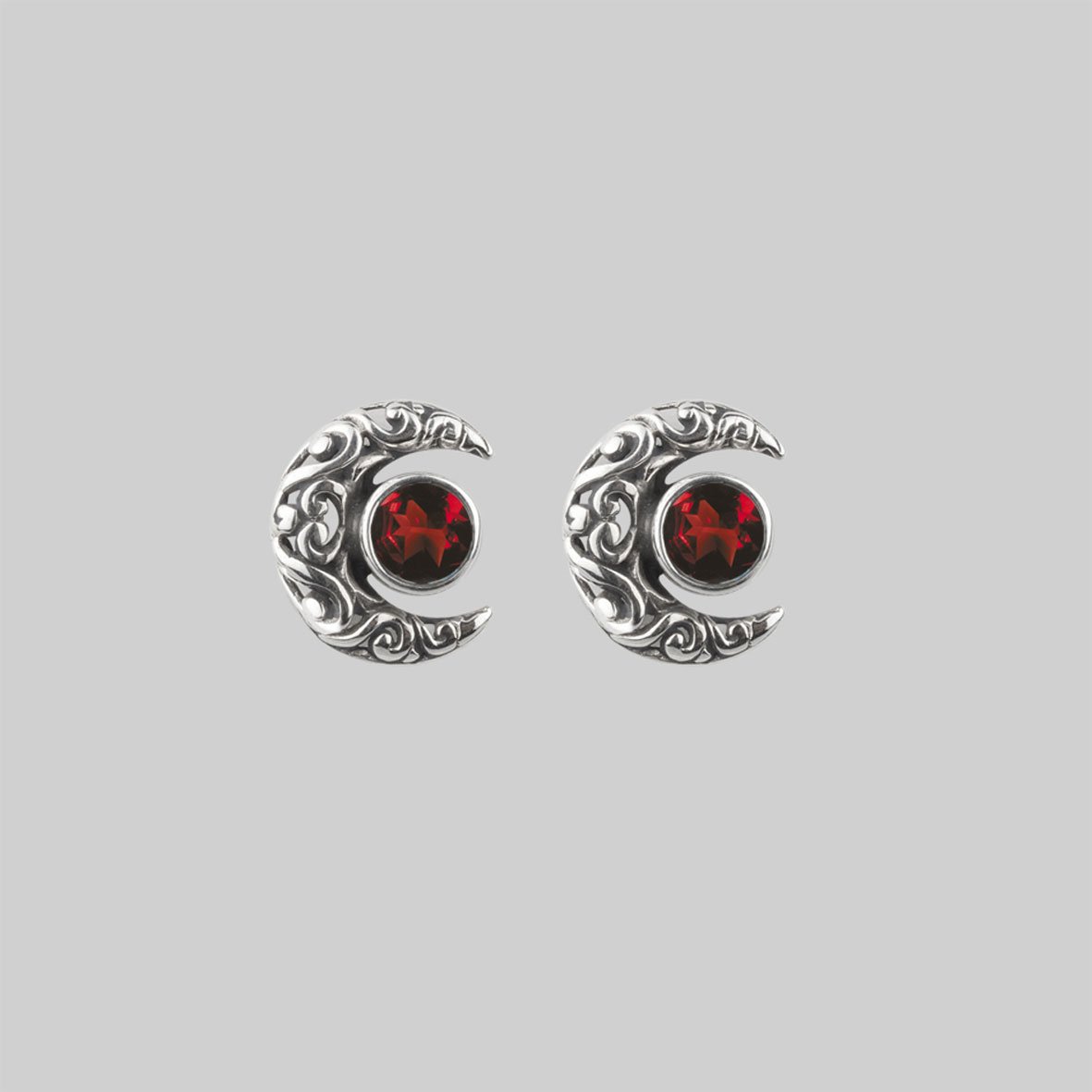 Wisdom Silver Moon Crescent Earrings with Garnet Gemstone – Elegant Boho Jewelry for Women, Perfect for Parties, Weddings & Everyday Wear