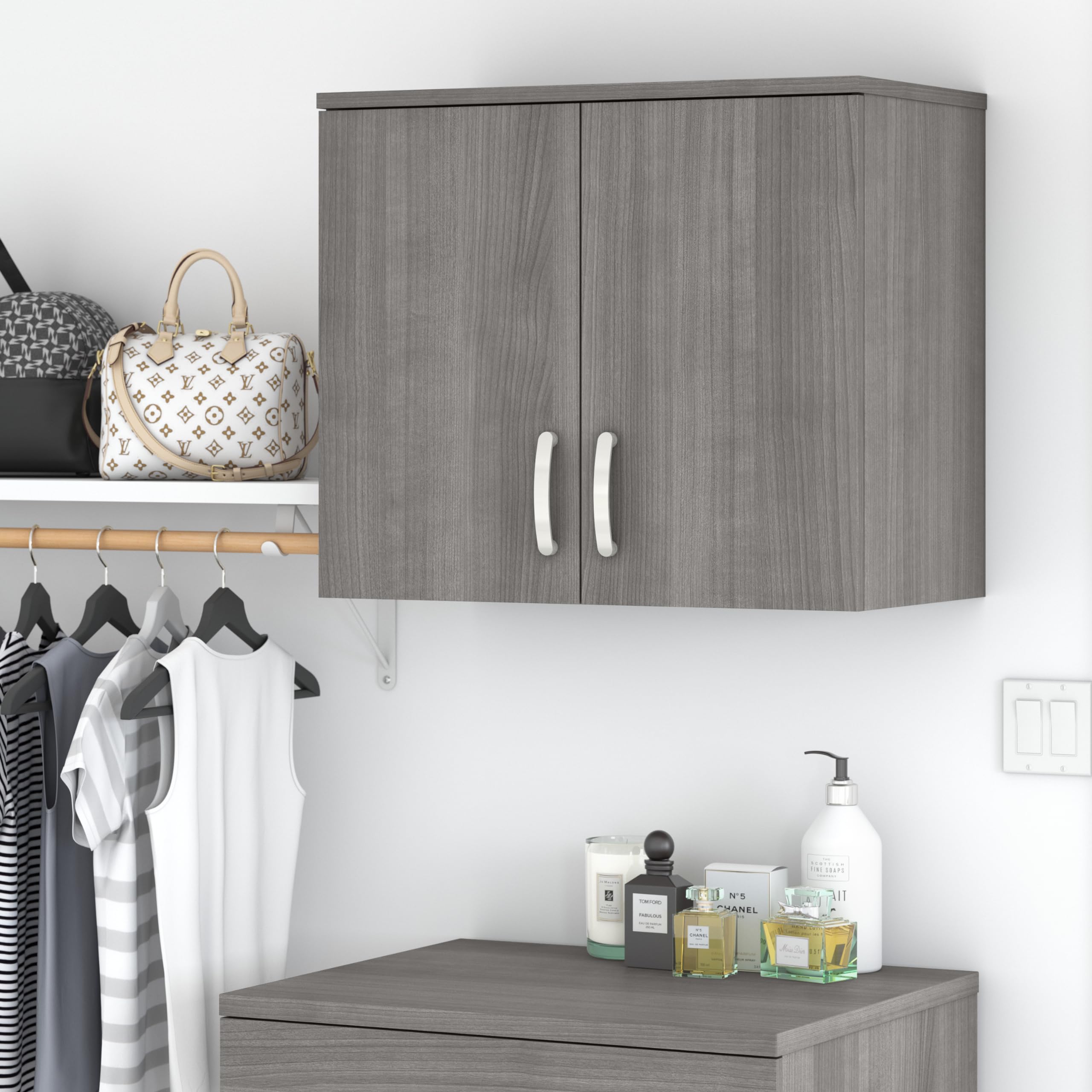 Bush Business Furniture Universal Storage Closet Wall Cabinet with Doors & Shelves - Platinum Gray | Office Organization, Home Storage & Closet Solution
