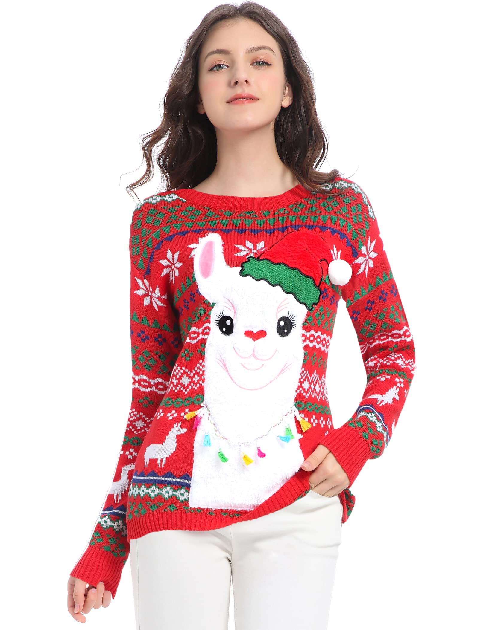 V28 Women's Ugly Christmas Sweater - Festive Reindeer Knit Pullover for Holiday Parties & Family Gatherings