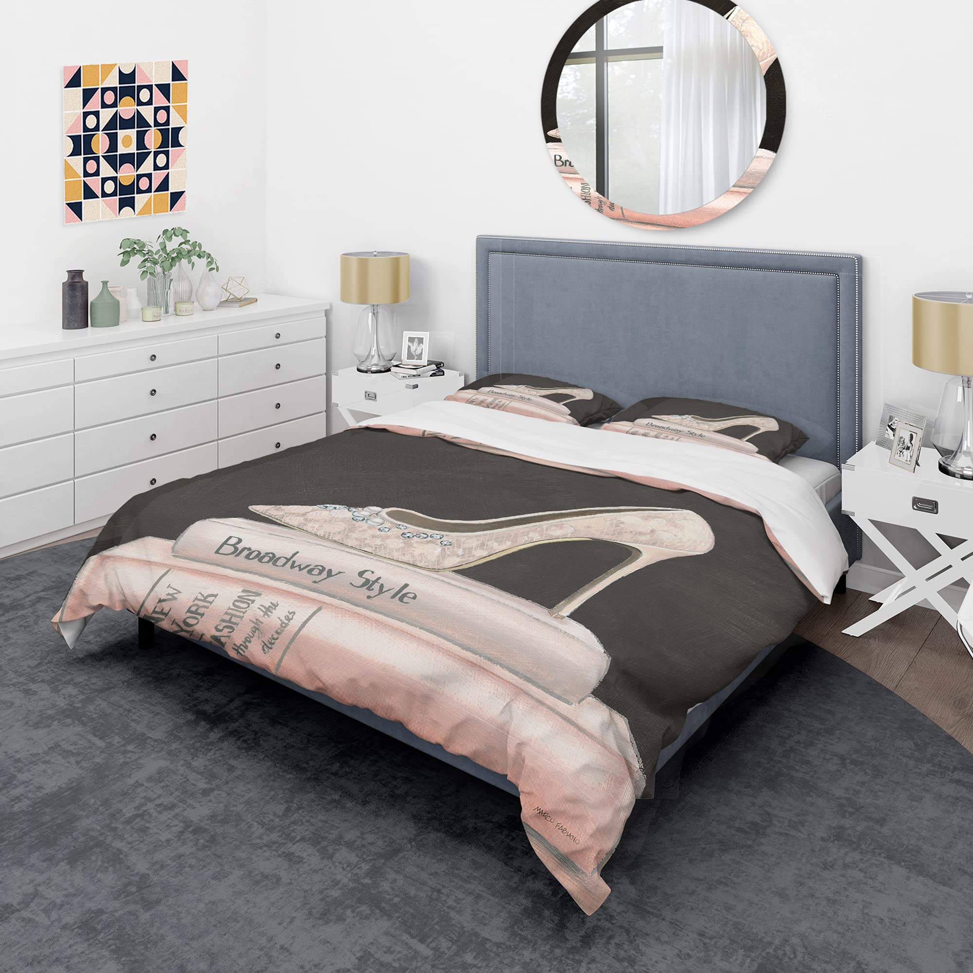 DesignQ Pink Fashion & Glam High Heels II Duvet Cover Set Queen Size - 3 Piece All Season Bedding Set with Traditional Floral Pattern - Perfect for Master Bedroom, Guest Room & Luxury Hotel Decor