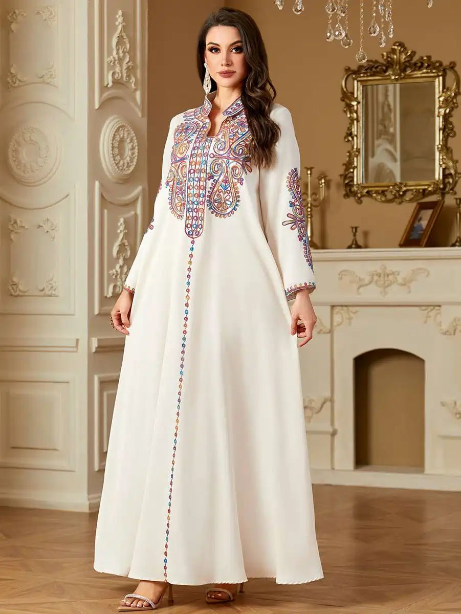 Elegant Eid Dress with Sequins & Embroidery - Flowy Caftan Kaftan for Women #254221 - Perfect for Festivals, Parties, and Special Occasions