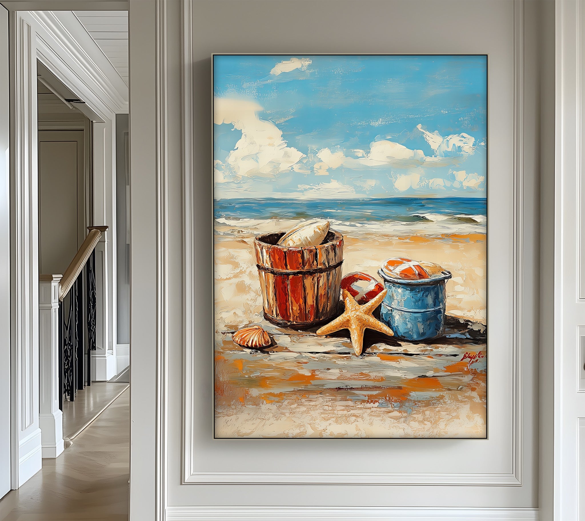 Vibrant Coastal Bucket Scene Canvas Prints - Beach Wall Art Decor for Living Room, Bedroom & Office - Perfect for Coastal, Nautical & Beach House Themes