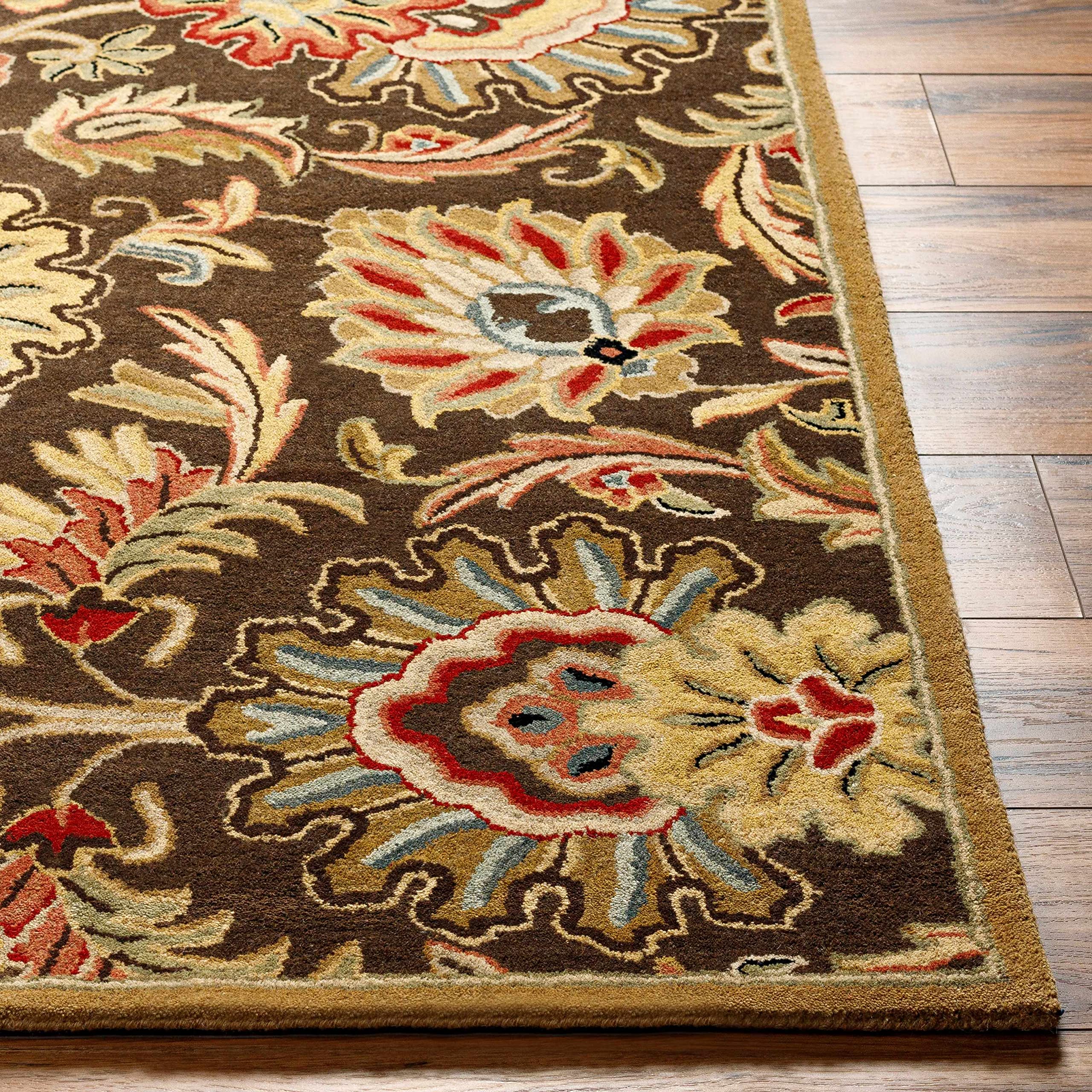 Hauteloom Wrens Wool Area Rug 2' x 3' - Traditional Handmade Living Room & Bedroom Rug in Black, Brown, Red - Soft & Durable for Home Decor, Office, Nursery - Perfect for Cozy Spaces & High Traffic Areas