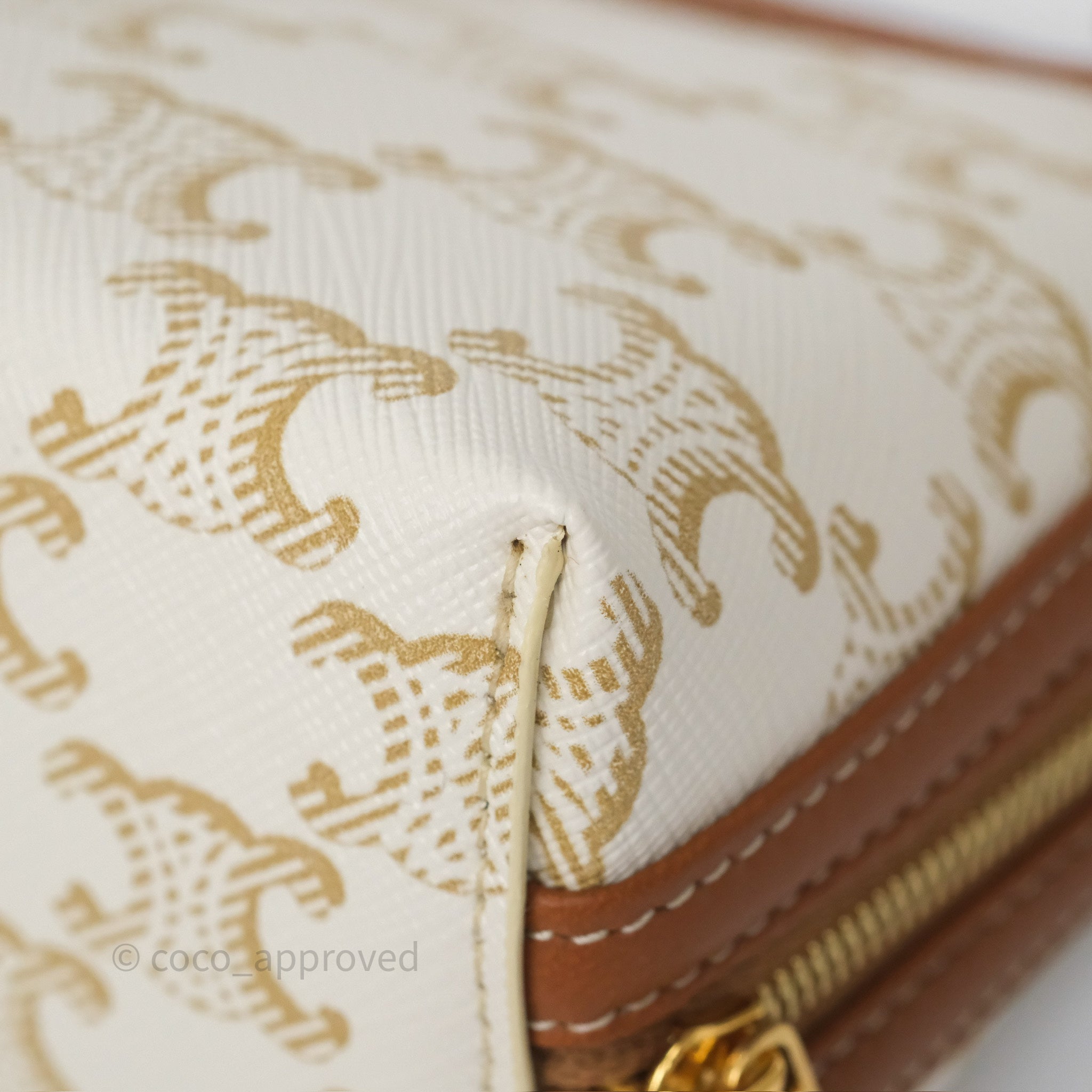 Celine Triomphe Canvas and Lambskin Chain Clutch Bag in White/Tan - Perfect for Evening Events, Parties & Luxury Fashion Accessories