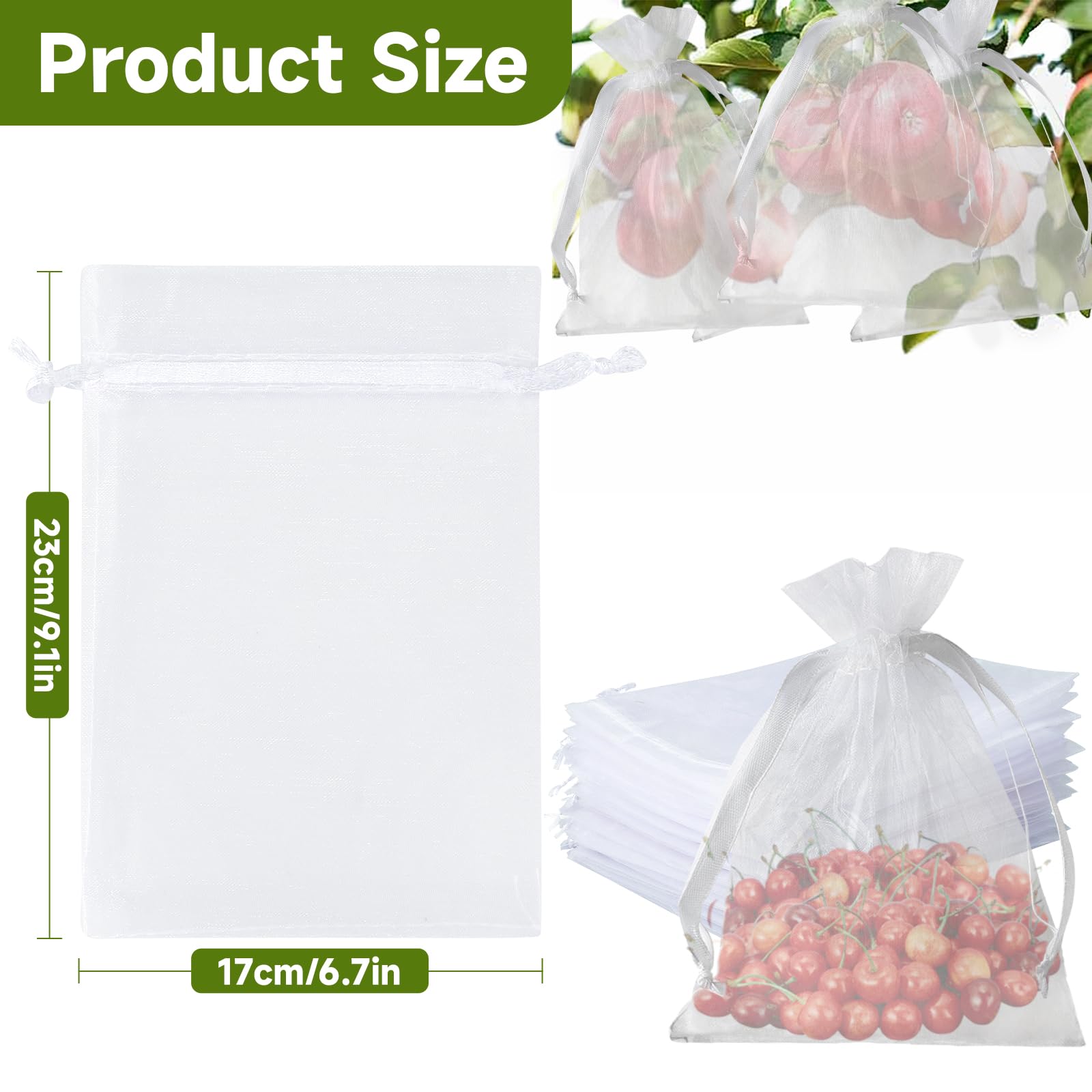 KINGLAKE 100PCS 6x9 Inch Fruit Protection Bags - Breathable White Mesh Netting Covers for Trees, Vegetables, Apples, Peaches & Garden Produce - Prevent Pests & Birds While Allowing Sunlight & Airflow (Ideal for Organic Gardening & Backyard Orchards)