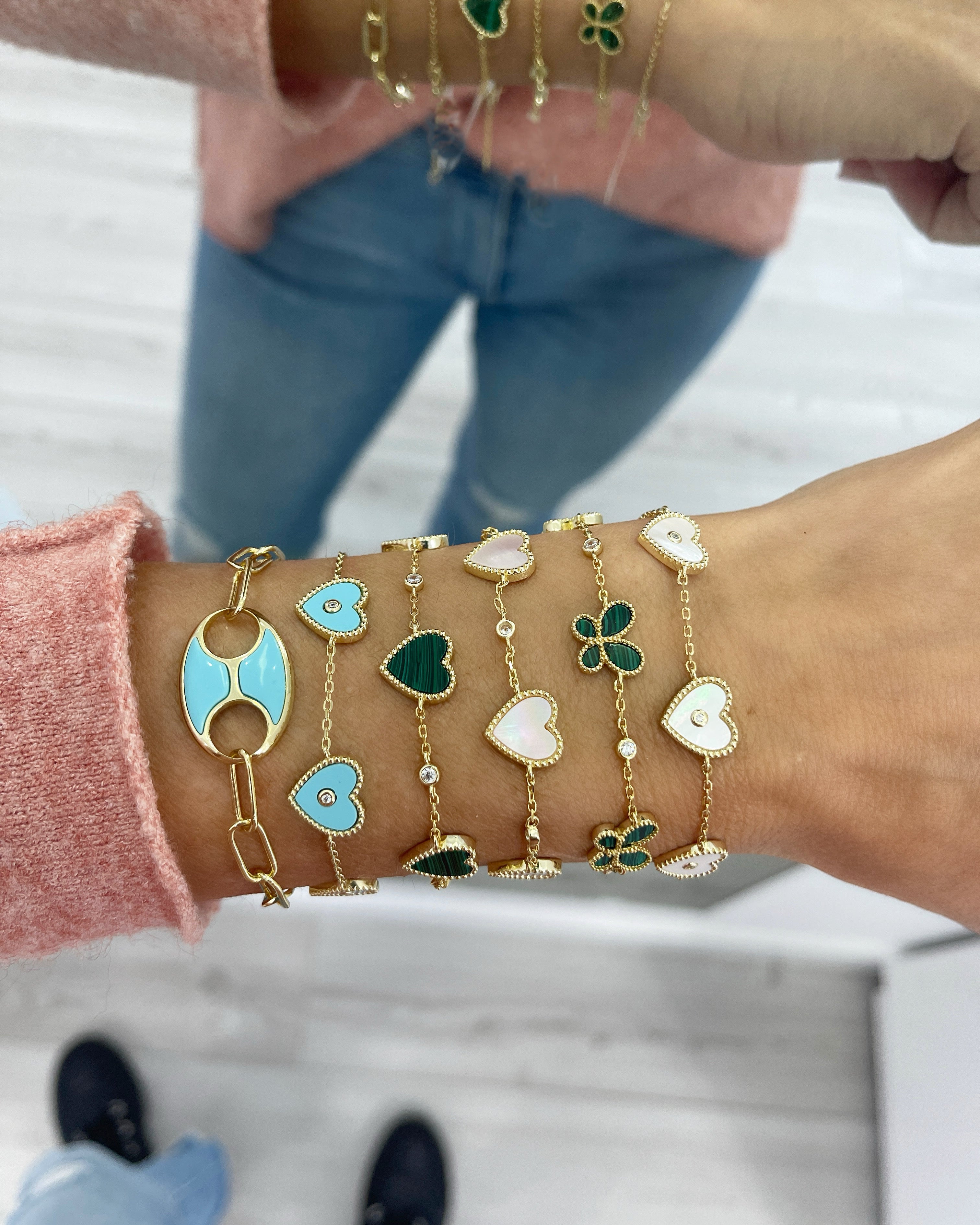 Enamel Heart Charm Bracelet for Women - Elegant Adjustable Cuff Bangle for Casual Wear & Gift Giving