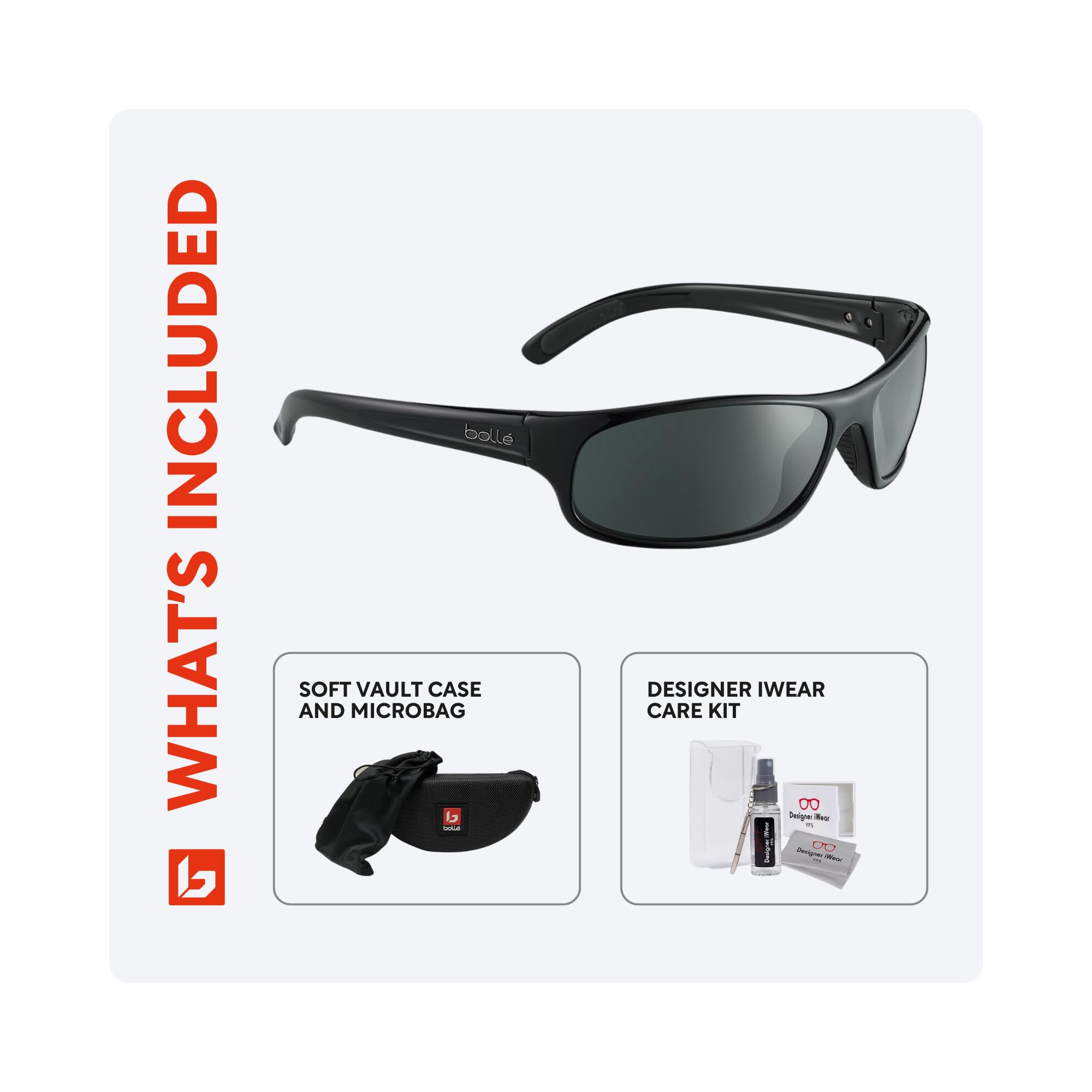 Bollé Anaconda 64MM Wrap Around Polarized Sunglasses for Men - UV Protection, Lightweight & Durable - Includes Free iWear Designer Eyewear Kit - Perfect for Driving, Running, and Outdoor Sports