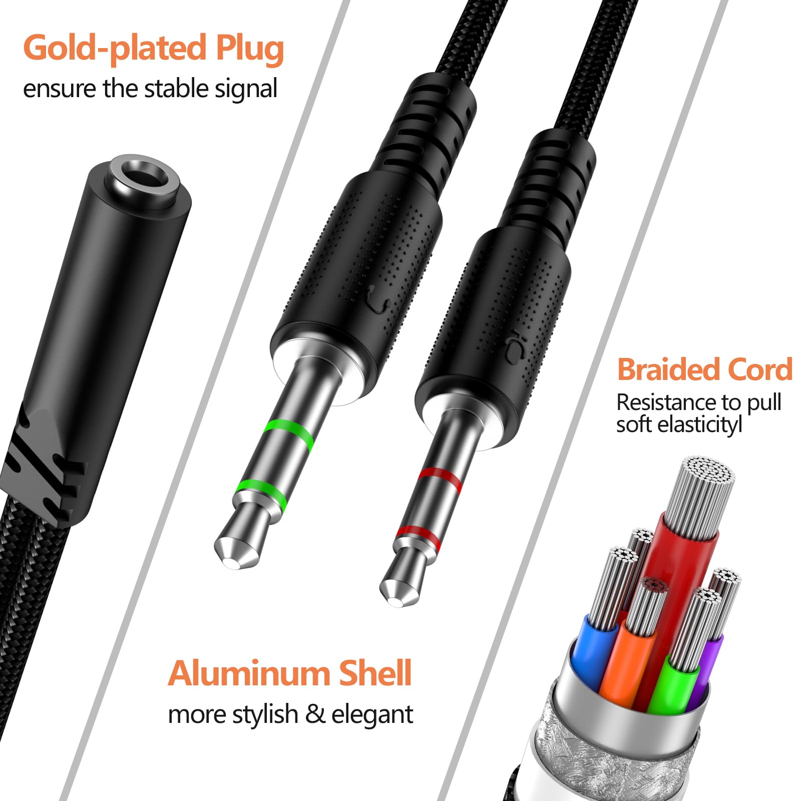 KOOPAO 3.5mm Headphone Splitter with Mic - Female to Dual Male Audio Cable for Gaming Headset, PC, Laptop & Speaker - Perfect for Multiplayer Gaming, Streaming & Conference Calls