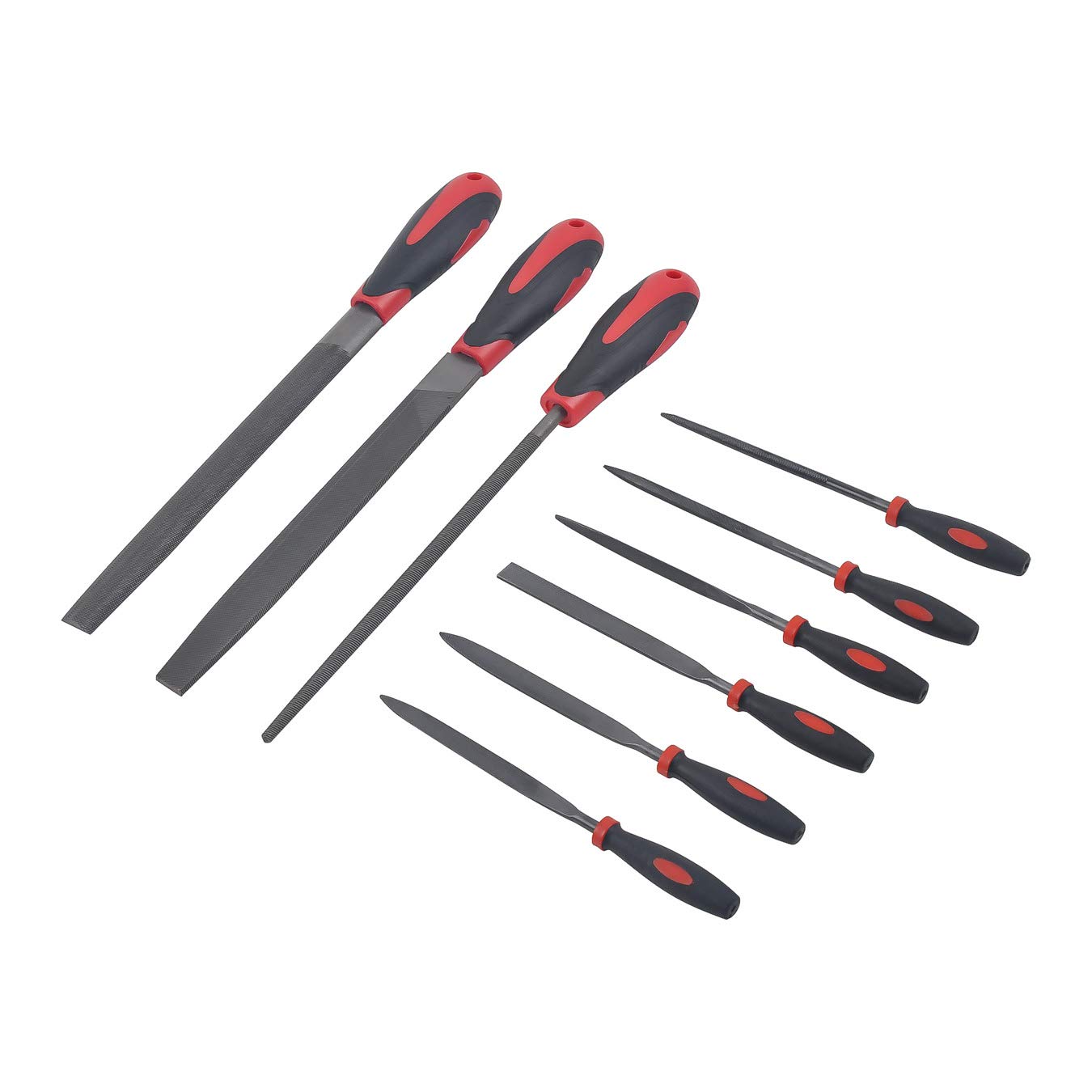 KING Steel File Set with Cushioned Grip Handles - 9-Piece Professional Metal & Woodworking Files Kit (Round, Flat, Half Round, Rasp, Needle Files) for Sharpening, Shaping, and Smoothing Metal, Wood, Plastic - Ideal for DIY Projects, Automotive Repair, and Crafting
