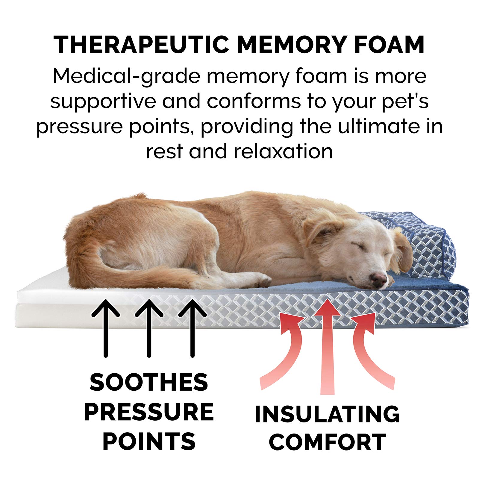 Furhaven Memory Foam Orthopedic Dog Bed for Large Dogs up to 125 lbs - Removable Bolsters & Machine Washable Cover - Plush Woven Sofa-Style Pet Bed in Diamond Blue (Jumbo Plus/XXL) - Perfect for Living Rooms, Bedrooms & Pet-Friendly Spaces