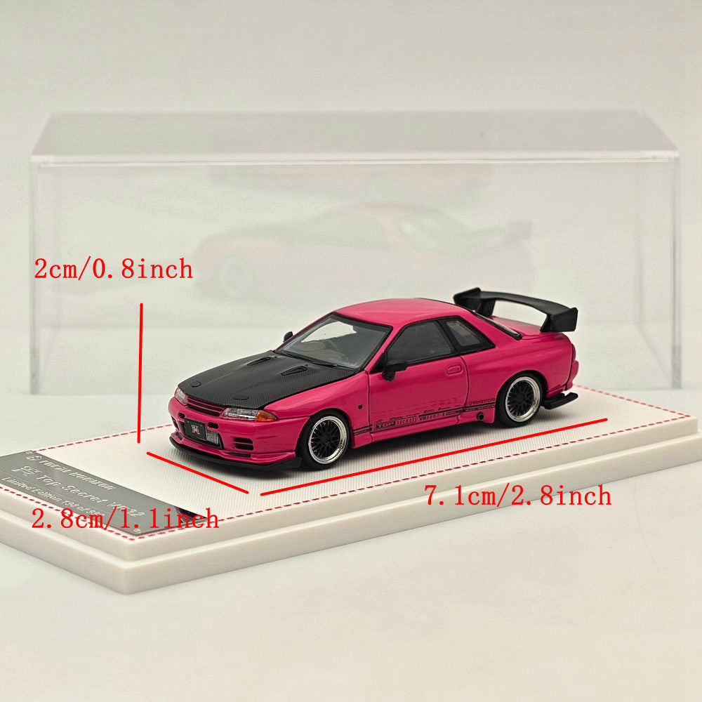 1/64 Nissan Skyline GT-R R32 Diecast Model Car with Carbon Hood - Top Secret Pink Edition | Collectible Toy for Car Enthusiasts & Display for Home/Office Decor