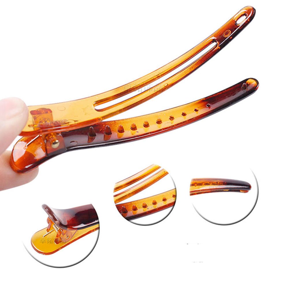 12PCS Brown Plastic Metal Alligator Hair Clips - Professional Salon Hair Barrettes with Non-Slip Duck Bill Teeth (4.9CM) - Perfect for Styling, Curling, and Hair Extensions