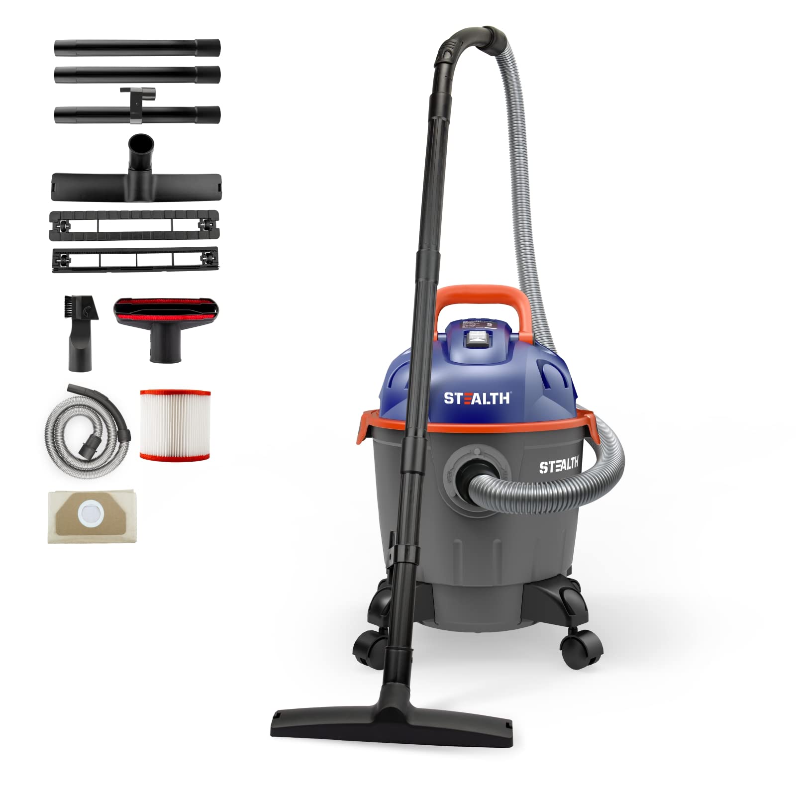 5 Gallon 5.5 HP Stealth Wet/Dry Vacuum with Blower - Powerful Shop Vac for Home, Garage, Car Cleaning & Workshop Use - EMV051 | Ideal for DIY Projects, Construction Debris & Quick Cleanups