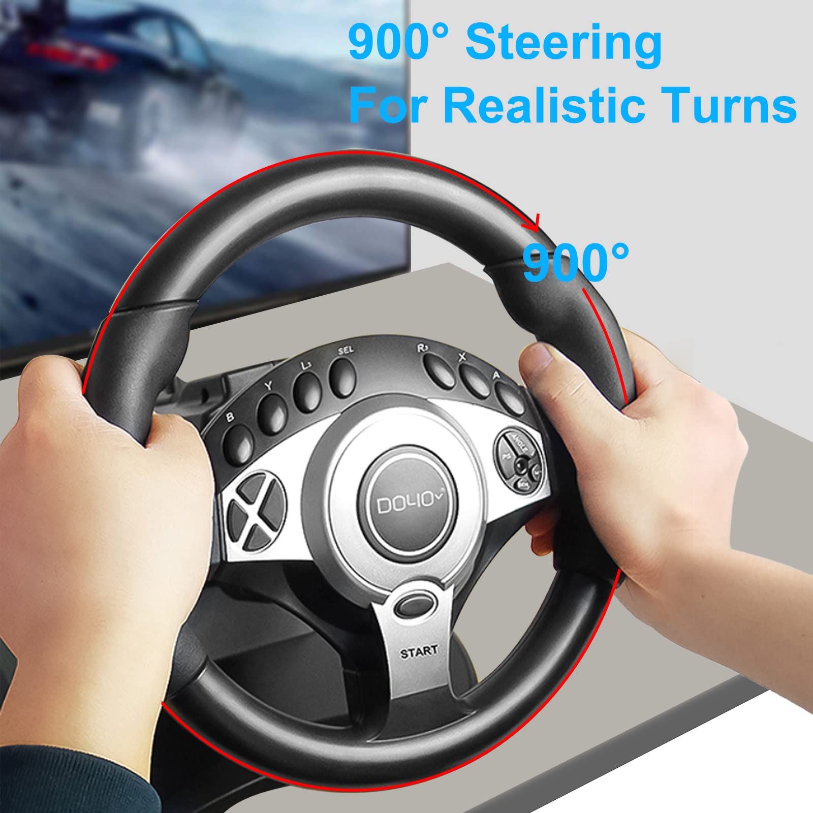 NBCP Racing Wheel with 270/900° Rotation - PC Steering Wheel with Pedals, Dual-Motor Vibration & Gear Shifter - Compatible with Xbox Series X|S, Xbox One, PS4, PS3, PC, Nintendo Switch, Xbox 360 - Perfect for Racing Games & Driving Simulator Experience