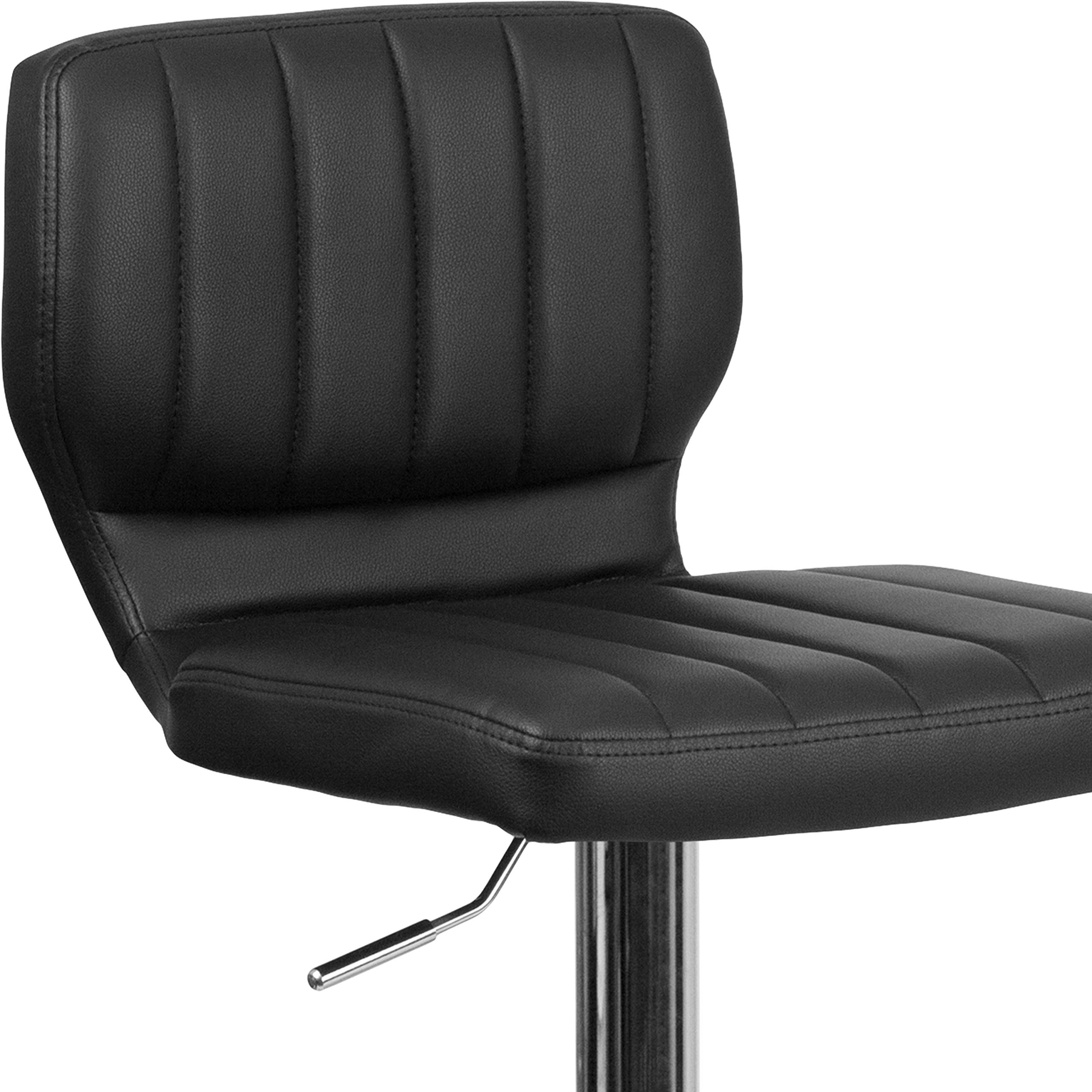 EMMA + OLIVER Black Vinyl Adjustable Height Bar Stool with Vertical Stitch Back - Modern Kitchen Island & Breakfast Nook Seating for Home & Restaurant Use