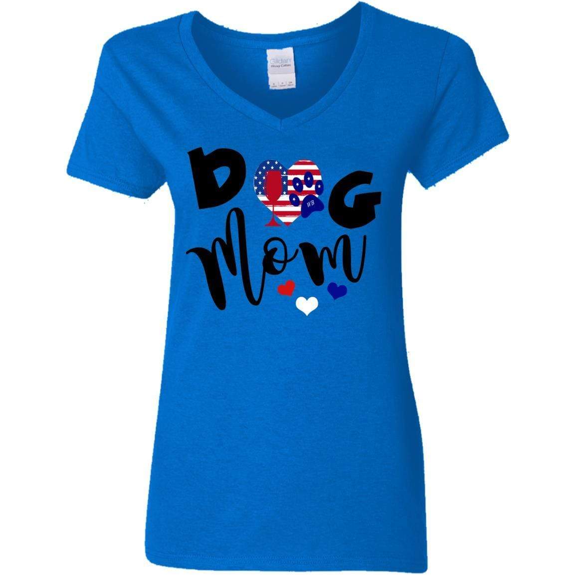 American Dog Mom Ladies' 5.3 oz V-Neck T-Shirt - Comfortable Cotton Tee for Pet Lovers | Perfect for Casual Wear, Dog Park Outings & Matching with Your Pup