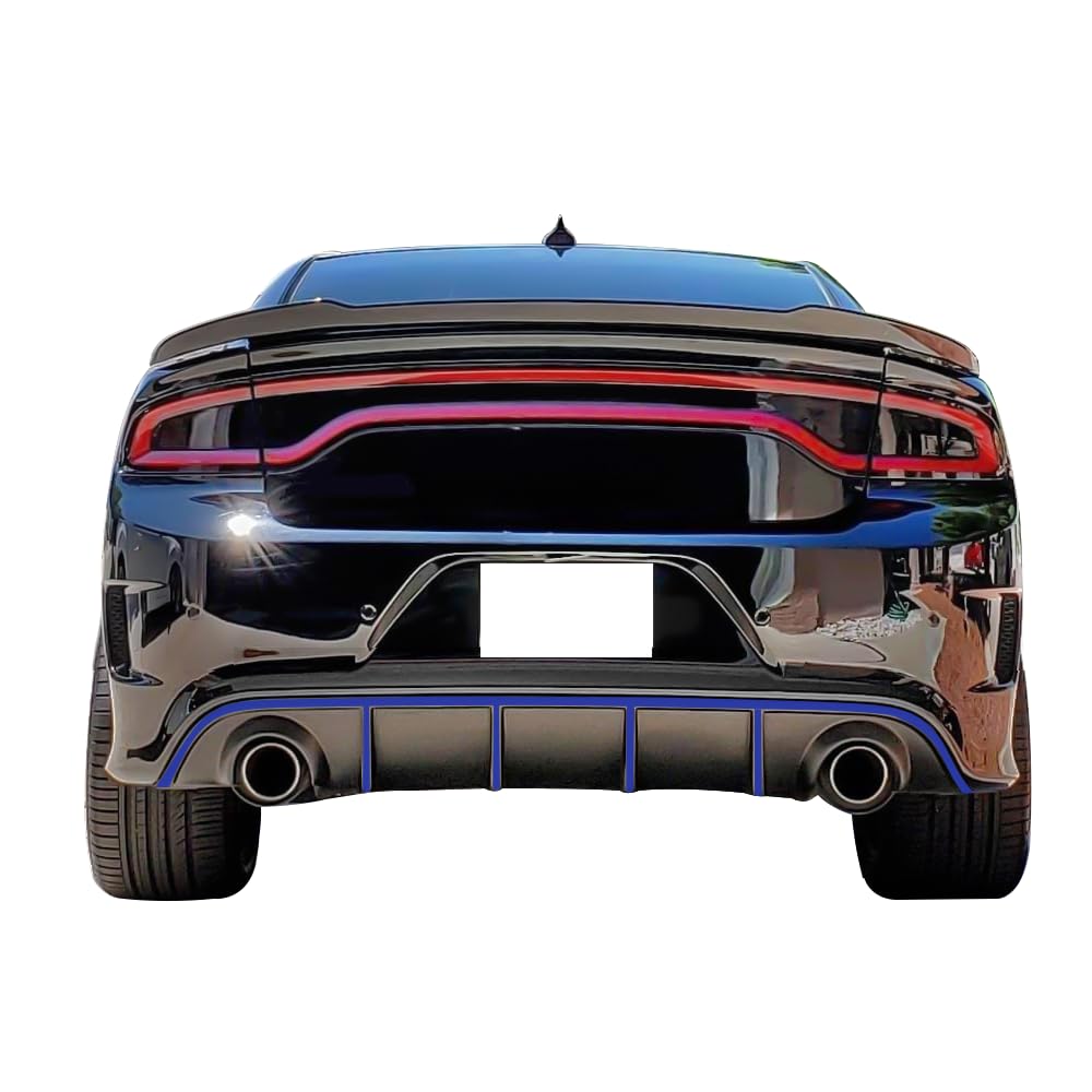 IKON MOTORSPORTS V3 Style Rear Diffuser with Blue Reflective Tape - Compatible with 2015-2023 Dodge Charger SRT | Aggressive Look & Enhanced Aerodynamics | Perfect for Car Enthusiasts & Street Racing