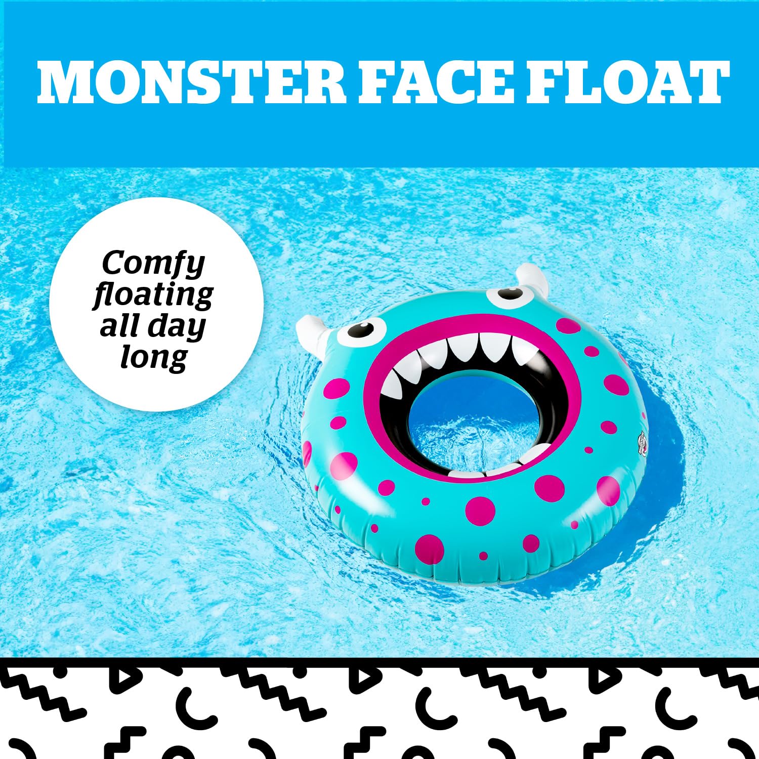 BigMouth Inc. Large Monster Face Pool Float - 3' Wide Inflatable Swim Ring, Blow Up Water Toy for Summer Pool Parties, Lakes & Beach Fun