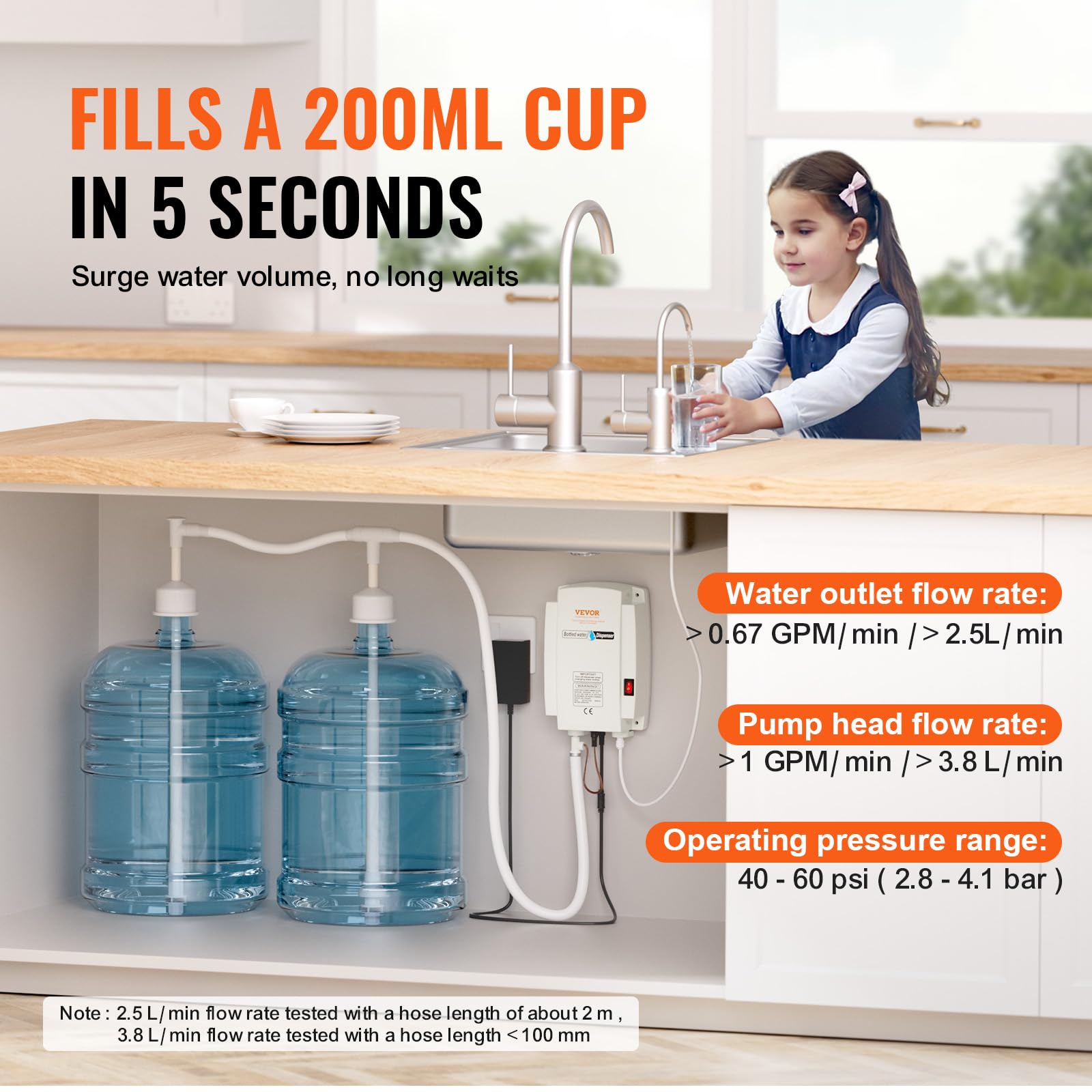 VEVOR 5 Gallon Bottled Water Dispenser Pump System - Automatic Electric Double-Pipe Water Jug Pump for Home & Office - Compatible with Coffee Makers, Tea Machines, Refrigerators & Ice Makers - Perfect for Kitchens, Break Rooms & Commercial Use