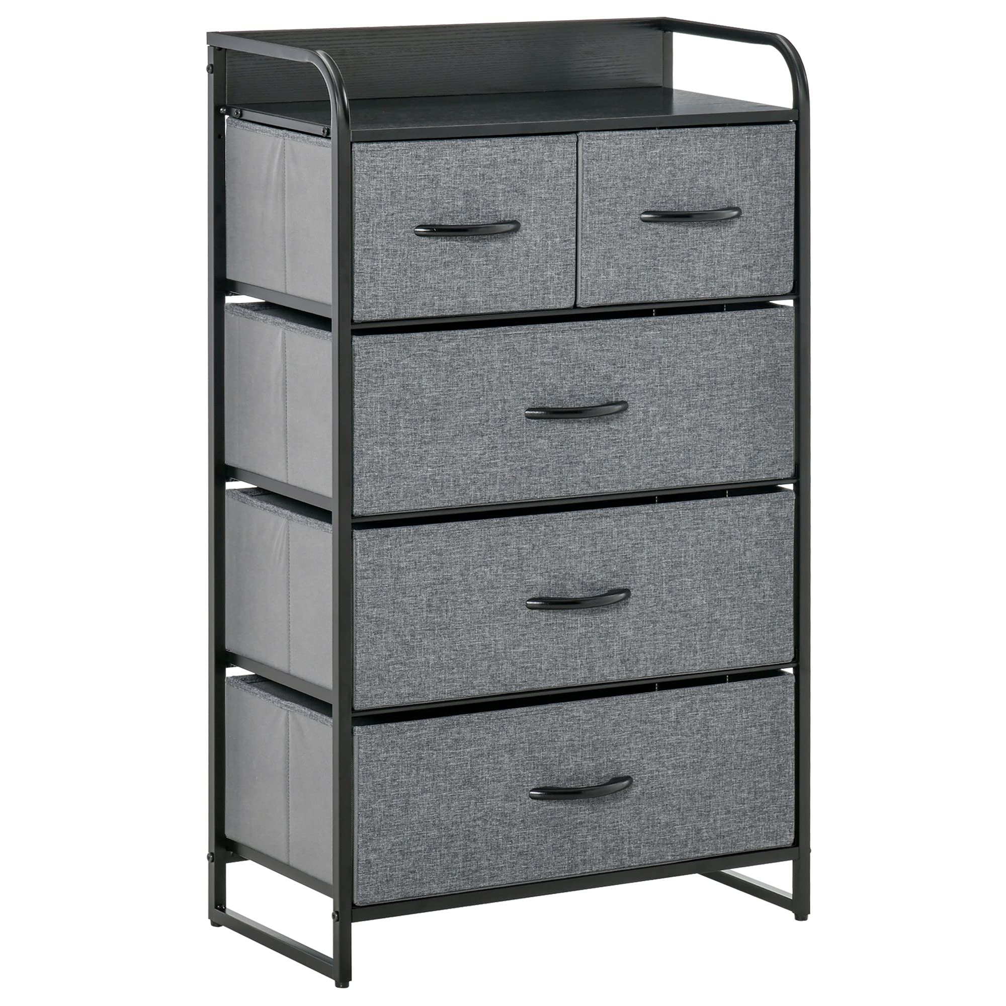 HOMCOM 5-Drawer Fabric Dresser Tower with Steel Frame - 4-Tier Storage Organizer for Bedroom, Closet & Hallway - Space-Saving Grey Storage Solution for Clothes, Toys & Home Organization