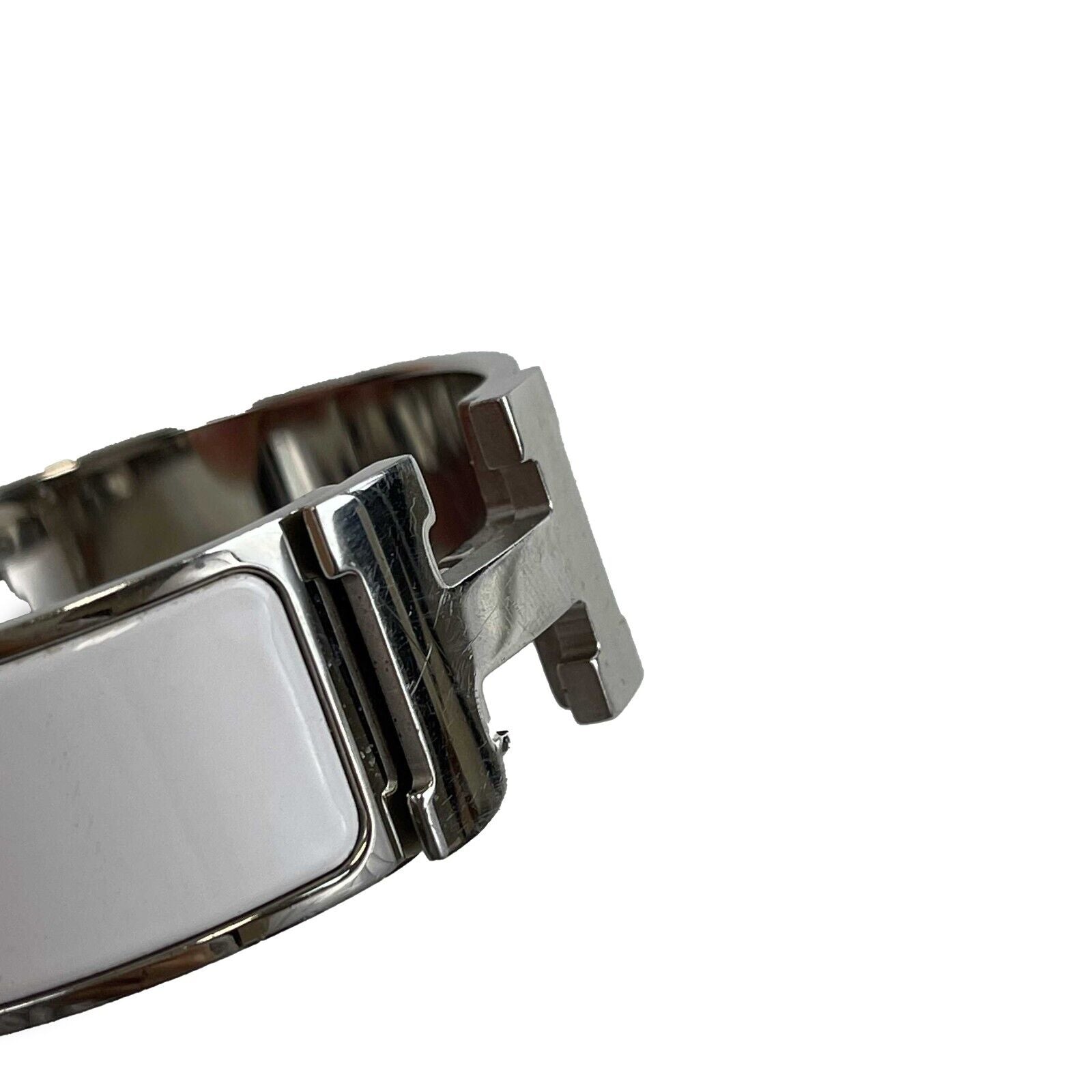 HERMES Clic Clac H Bracelet in Silver & White - Luxury Designer Cuff Bracelet with Gift Box | Perfect for Women's Fashion, Special Occasions & Gift Giving
