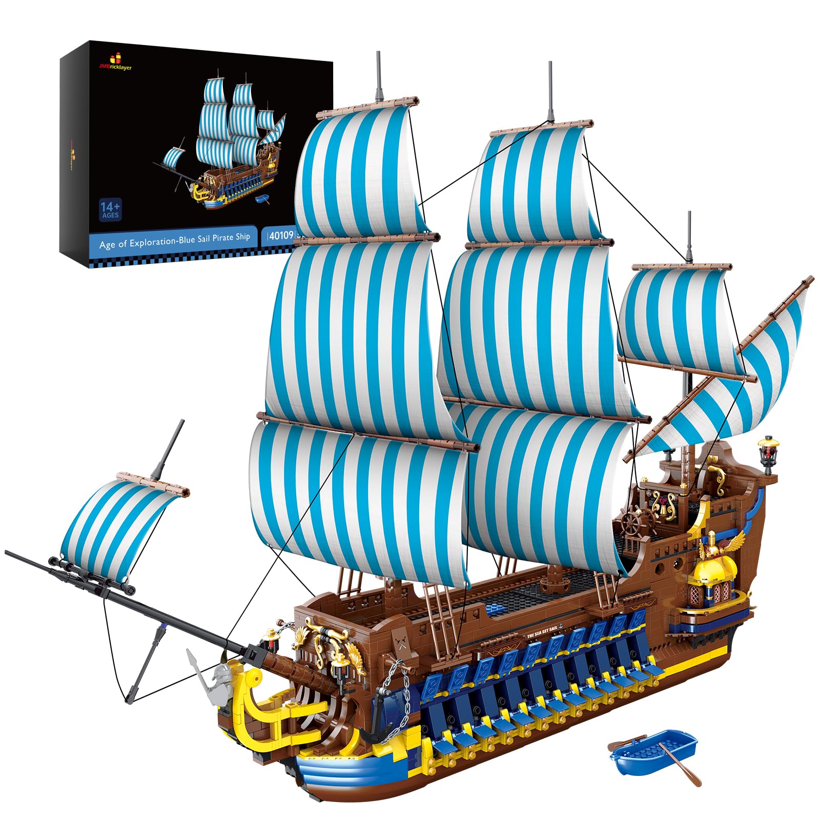 JMBricklayer Pirate Ship Building Blocks Set 40109 - Blue Sail Ship Model for Adults & Teens, Large Pirate Ship Display Collection, Creative Construction Toy for Men, Boys, Girls - Perfect Gift for Birthday, Christmas & Home Decoration | Pirate-Themed Room Decor, DIY Project & Collector's Item