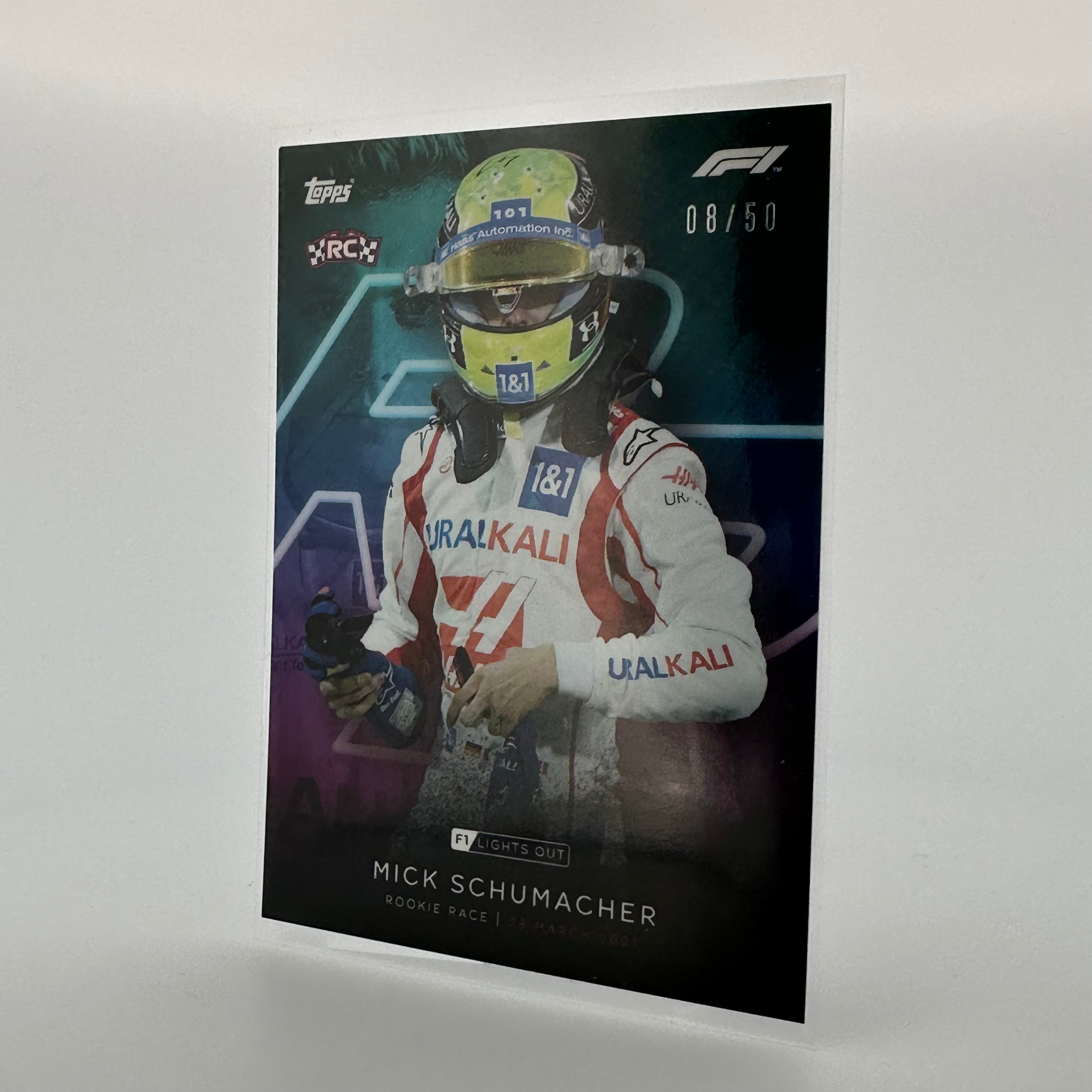 2021 Topps Chrome Formula 1 Mick Schumacher Rookie Aqua Parallel #08/50 - Collectible Racing Card for F1 Fans & Sports Memorabilia Enthusiasts
