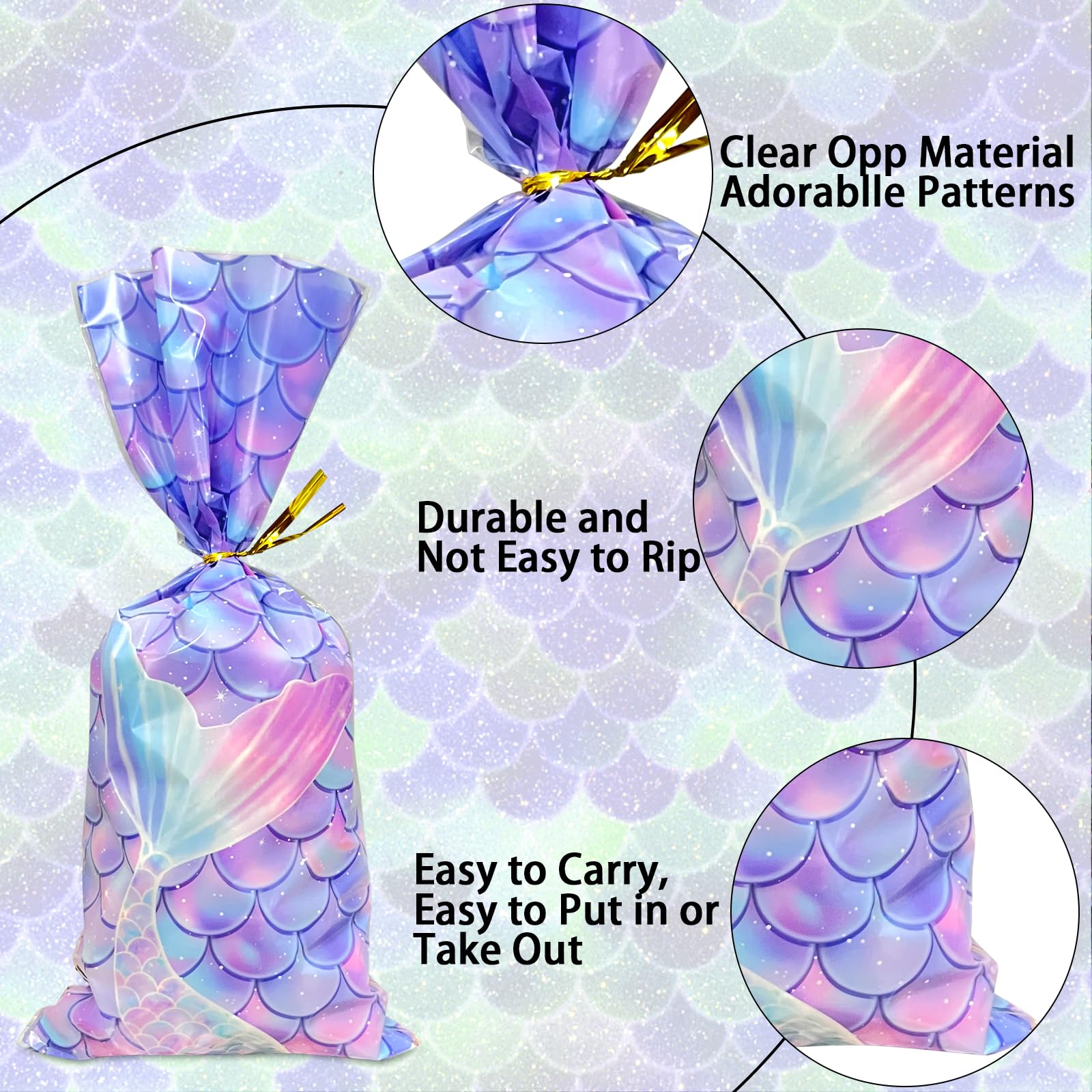 Bnsikun 100-Pack Mermaid Tail Cellophane Gift Bags - Transparent Favor Bags for Candy, Party Favors & Wedding Treats - Perfect for Birthday Parties, Baby Showers & Holiday Gifting