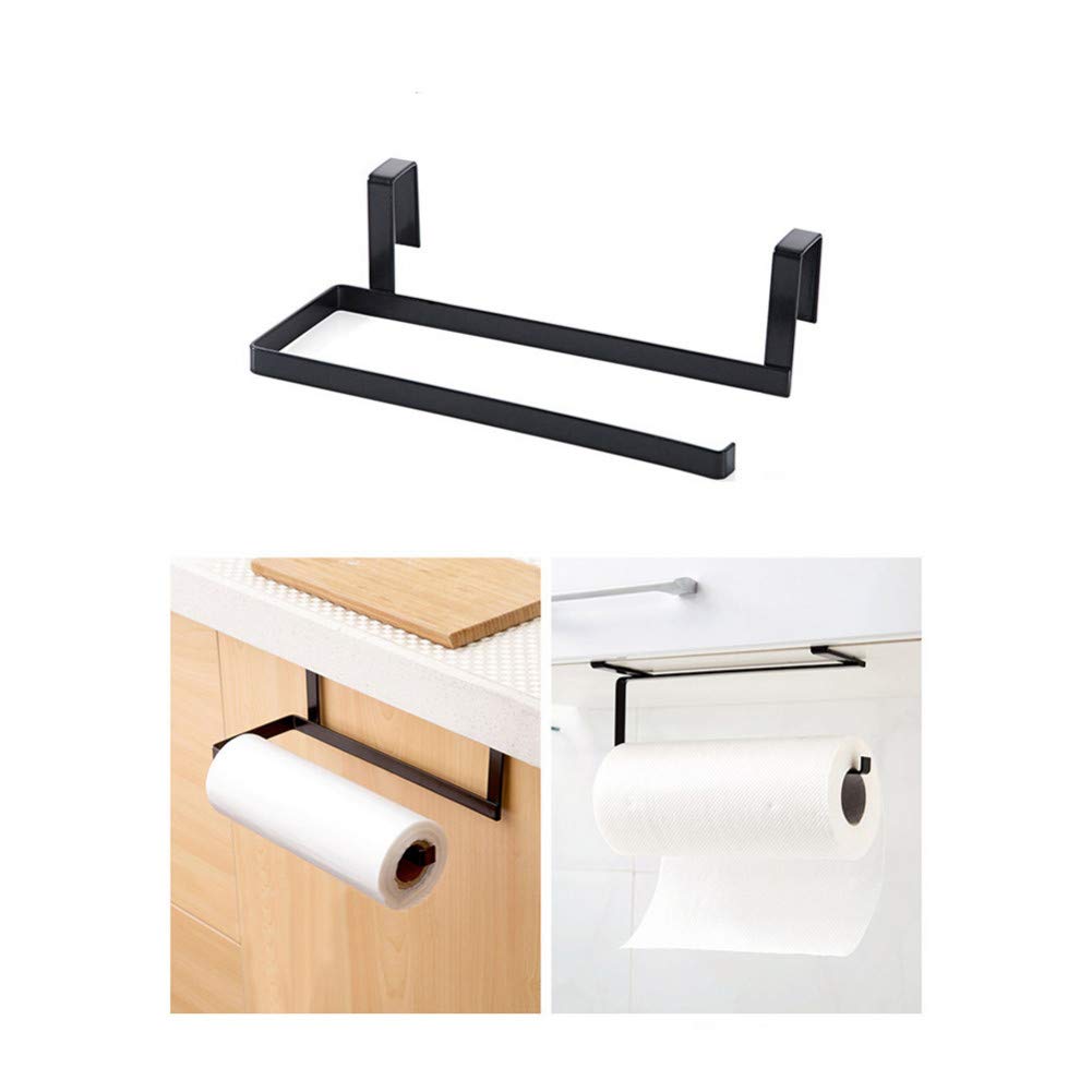 MKXYLN Black Wall-Mounted Paper Towel Holder - No Nail Free Hanger Organizer for Kitchen, Bathroom & Office - Space Saving Cabinet Shelf for Rolls & Tissues (Perfect for Small Spaces & RV Use)