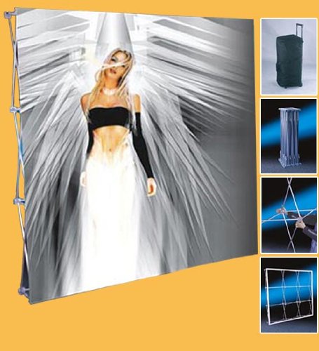 DSM 10-Foot Pop-up Tension Fabric Trade Show Display Booth with Frame Stand & Free Carrying Case - Perfect for Exhibitions, Conventions, and Business Events