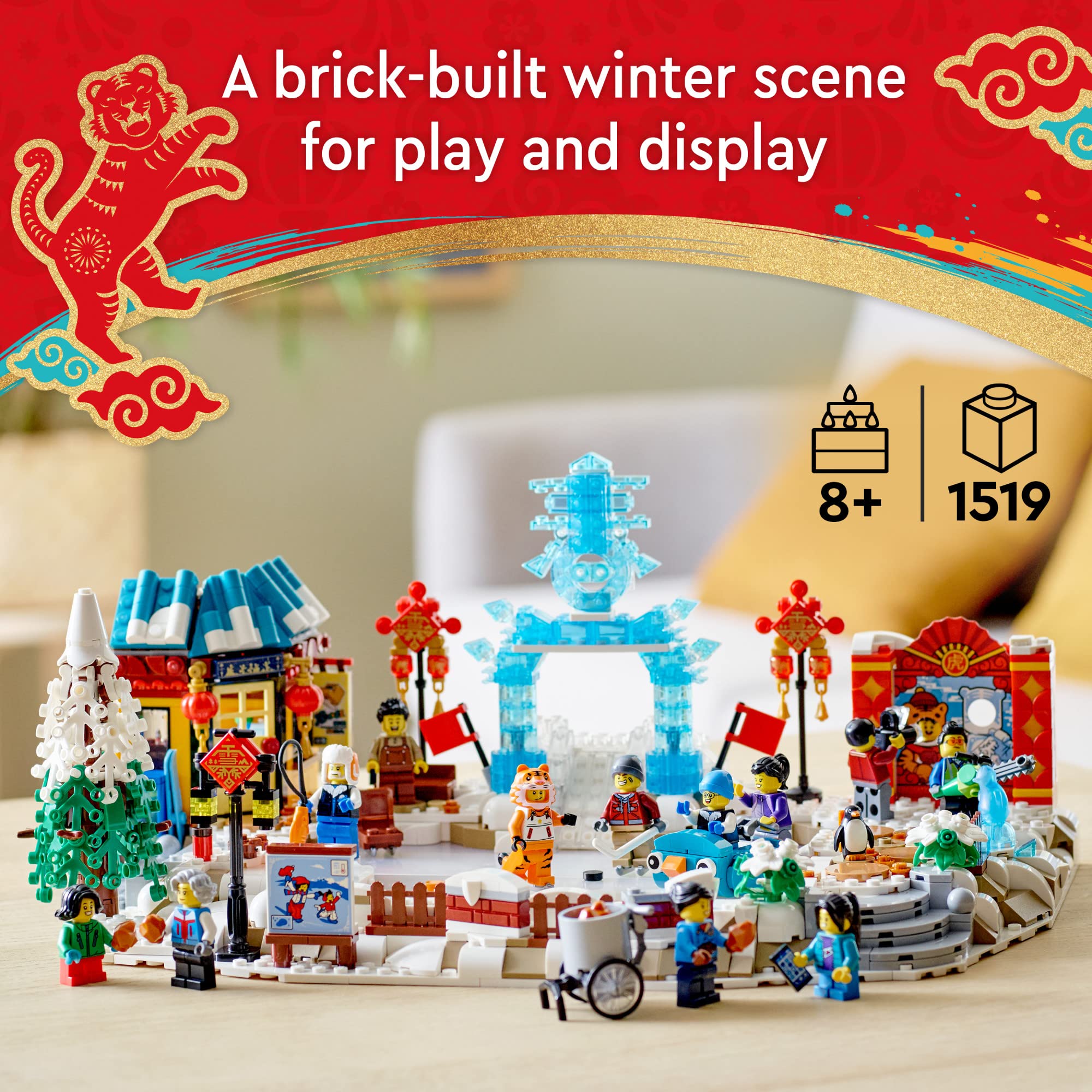 LEGO Lunar New Year Ice Festival 80109 Building Kit (1,519 Pieces) - Winter Scene with Chun Ice Sculpture & 13 Minifigures - Creative Gift for Kids Ages 8+ | Perfect for Holiday Decor, Birthday Presents & STEM Learning Activities