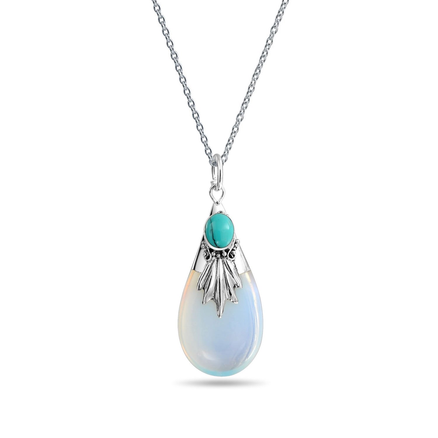 Tribal Turquoise Opalite Pendant Necklace for Women - Sterling Silver Jewelry for Casual & Party Wear