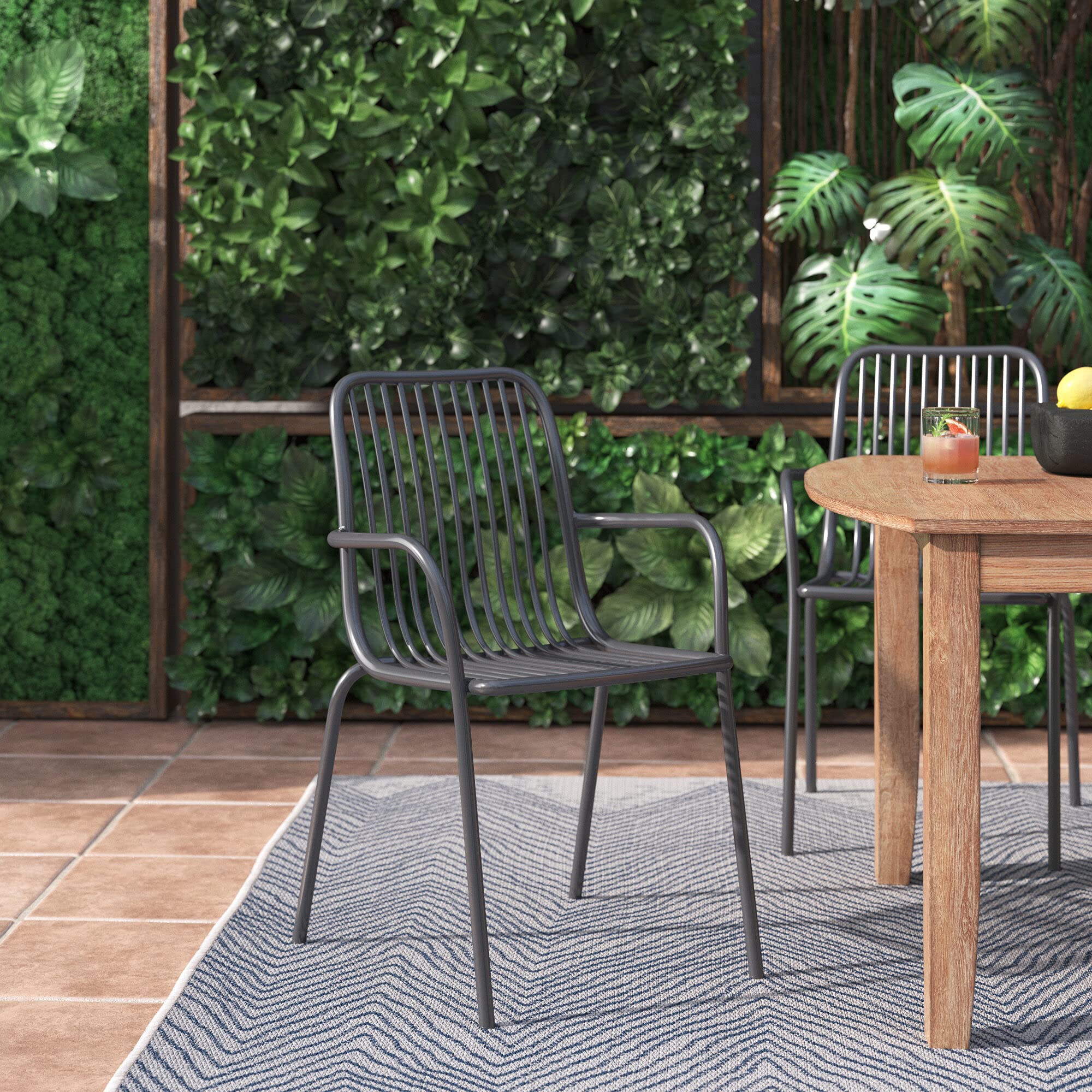 Dark Grey Cypress Outdoor Dining Chairs (Set of 2) - Weather-Resistant Patio Furniture for Backyard, Garden & Poolside Dining