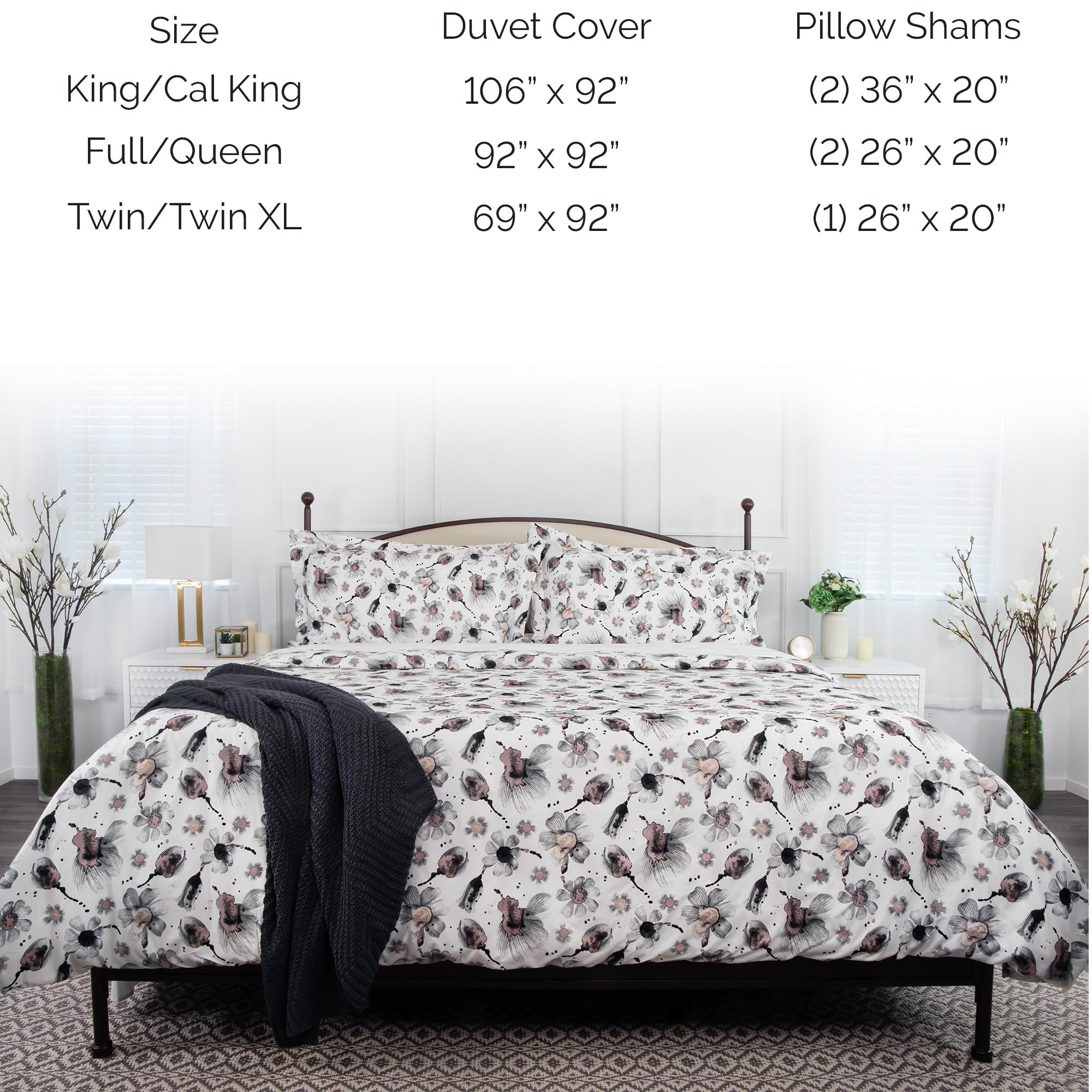 Southshore Fine Living 100% Cotton King Size Duvet Cover - 300 Thread Count Sateen Weave, Hotel Luxury Bedding, Machine Washable Grey Comforter Cover for California King Beds | Perfect for Master Bedrooms, Guest Rooms & Luxury Hotels