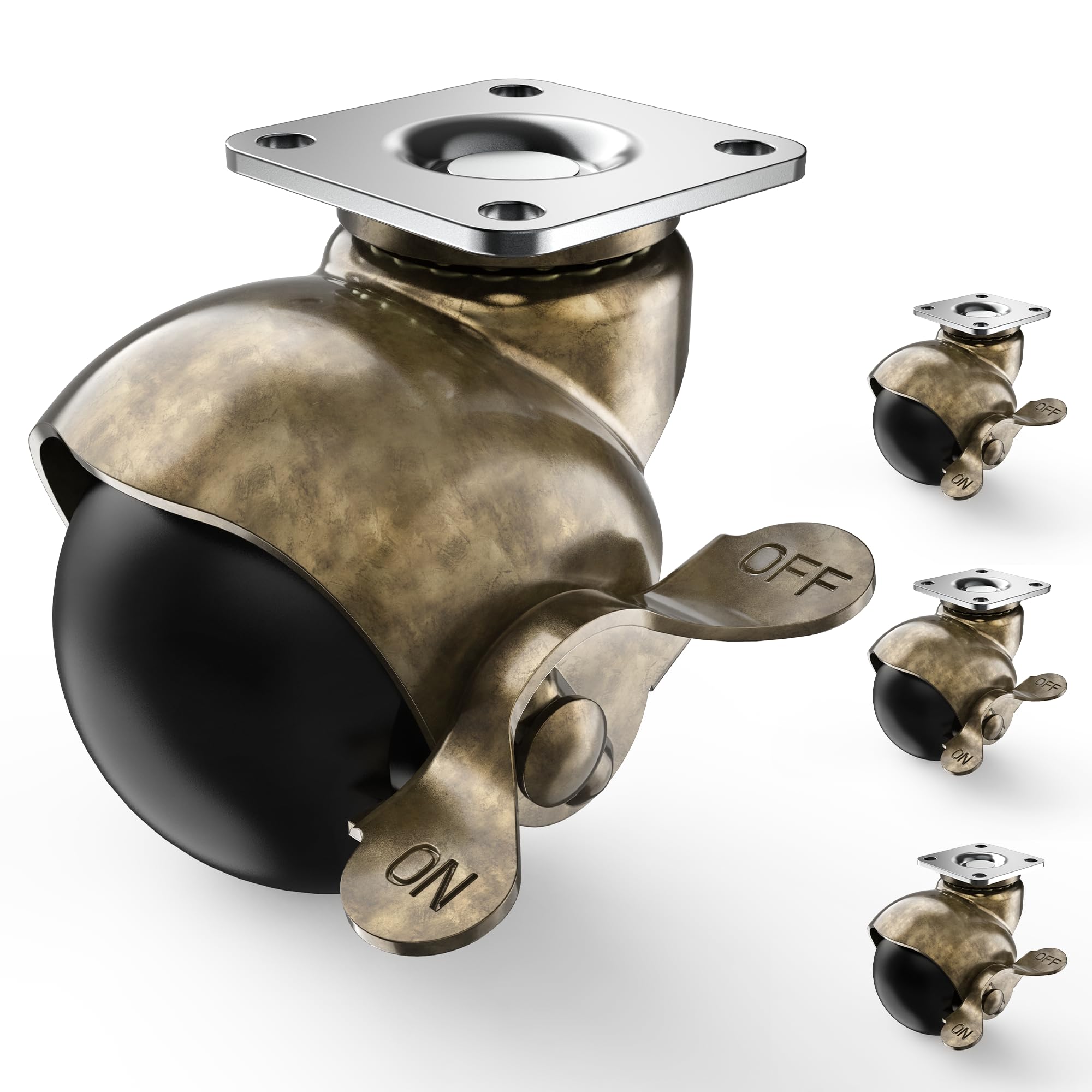 2 Inch Antique Brass Ball Casters - Set of 4 Vintage Swivel Wheels for Furniture, Sofa, Coffee Table, Cabinet & Kitchen Cart | Heavy Duty Casters for Smooth Mobility & Stylish Home Decor