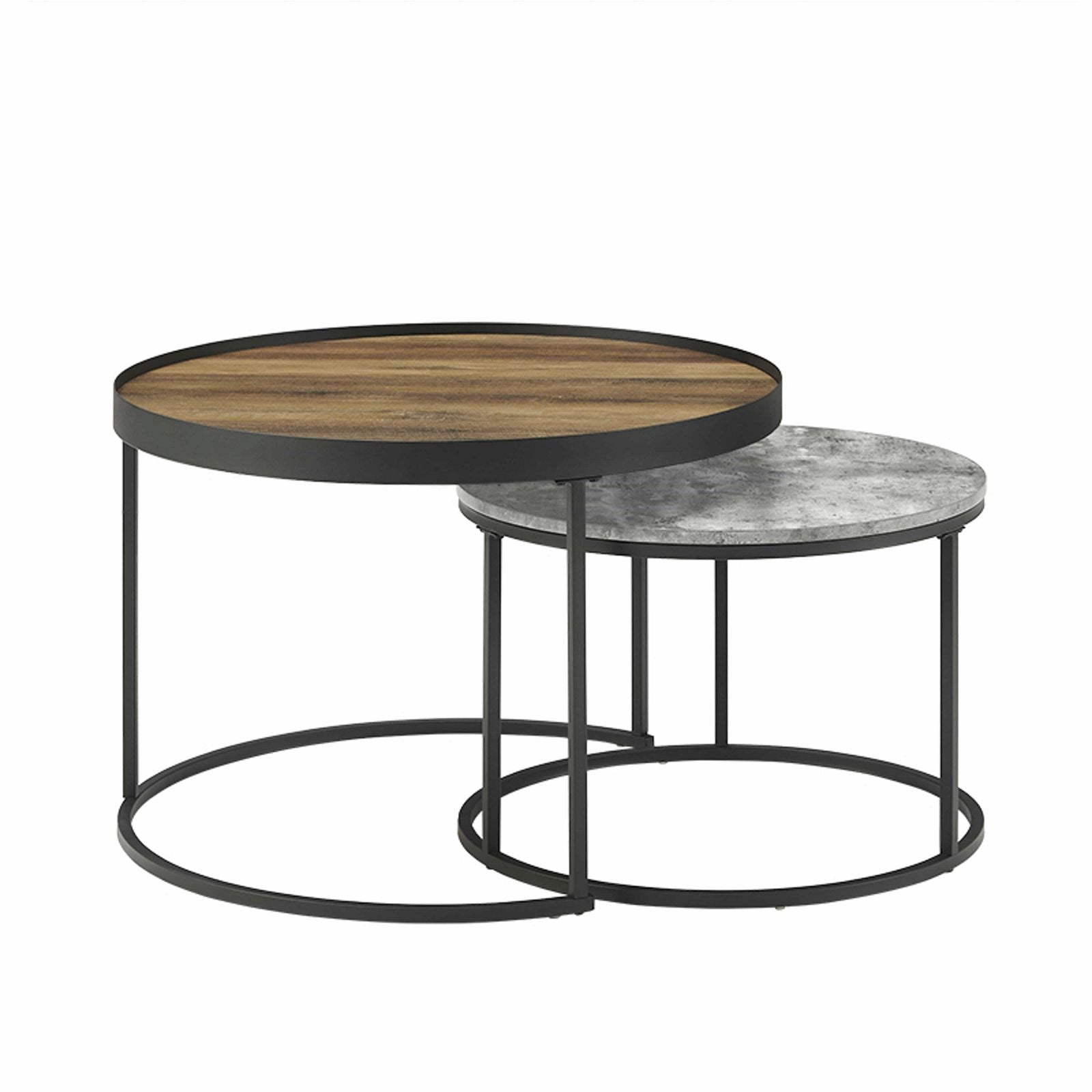Modern Nested Coffee Table Set - Walnut Wood & Cement Design by Urban Style - Perfect for Living Room, Lounge, and Office Decor