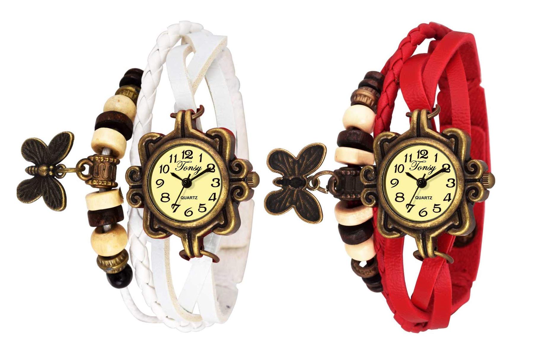 TONSY Analog Butterfly Bracelet Dial Dori Gift Watch for Girls - Stylish Combo Set of 2 - Perfect for Birthday Gifts, Party Favors, and Everyday Fashion Accessories