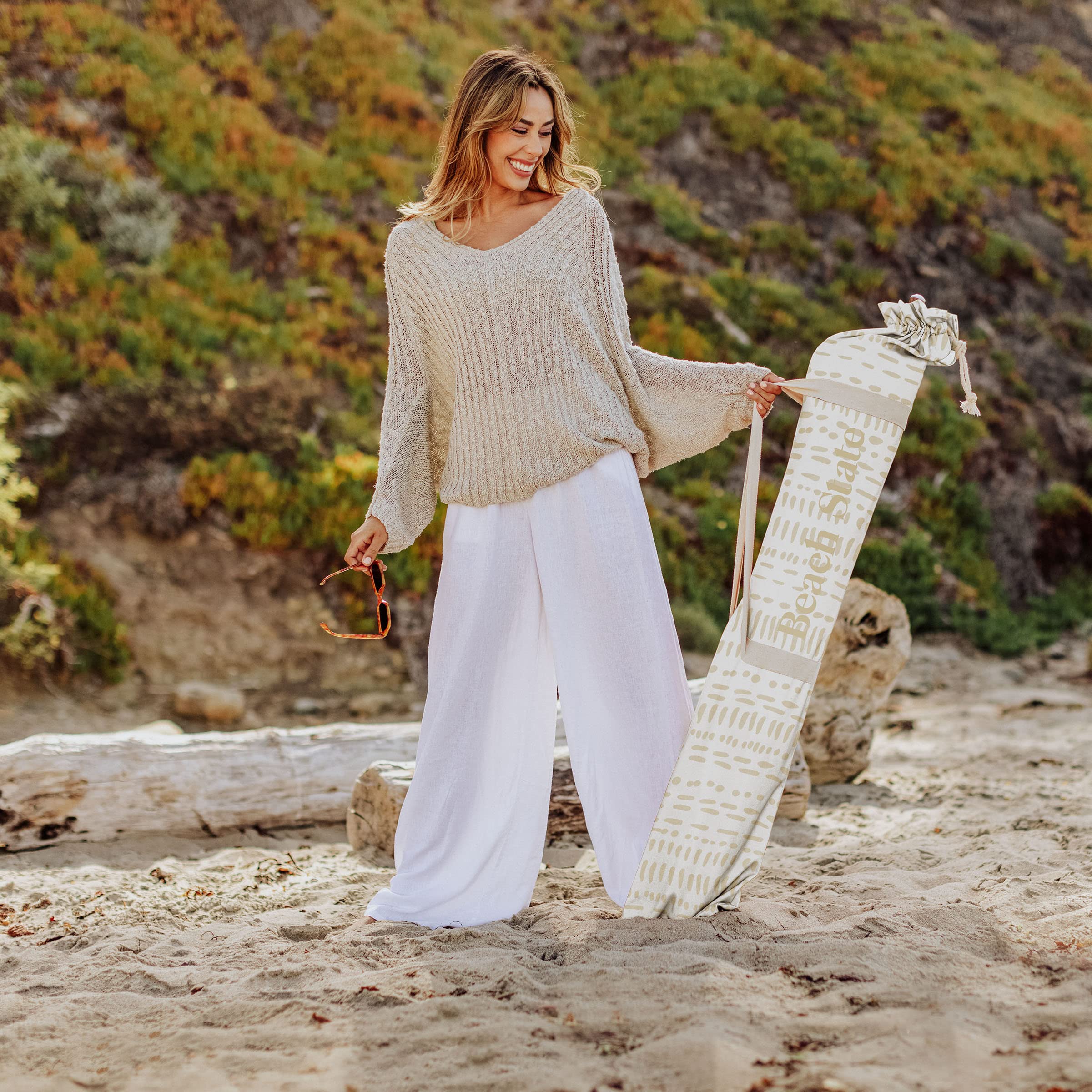 BEACH STATE Summerland 6.5ft Fringed Beach Umbrella - UV50+ Sun Protection Patio & Outdoor Umbrella for Poolside, Backyard, and Beach Relaxation