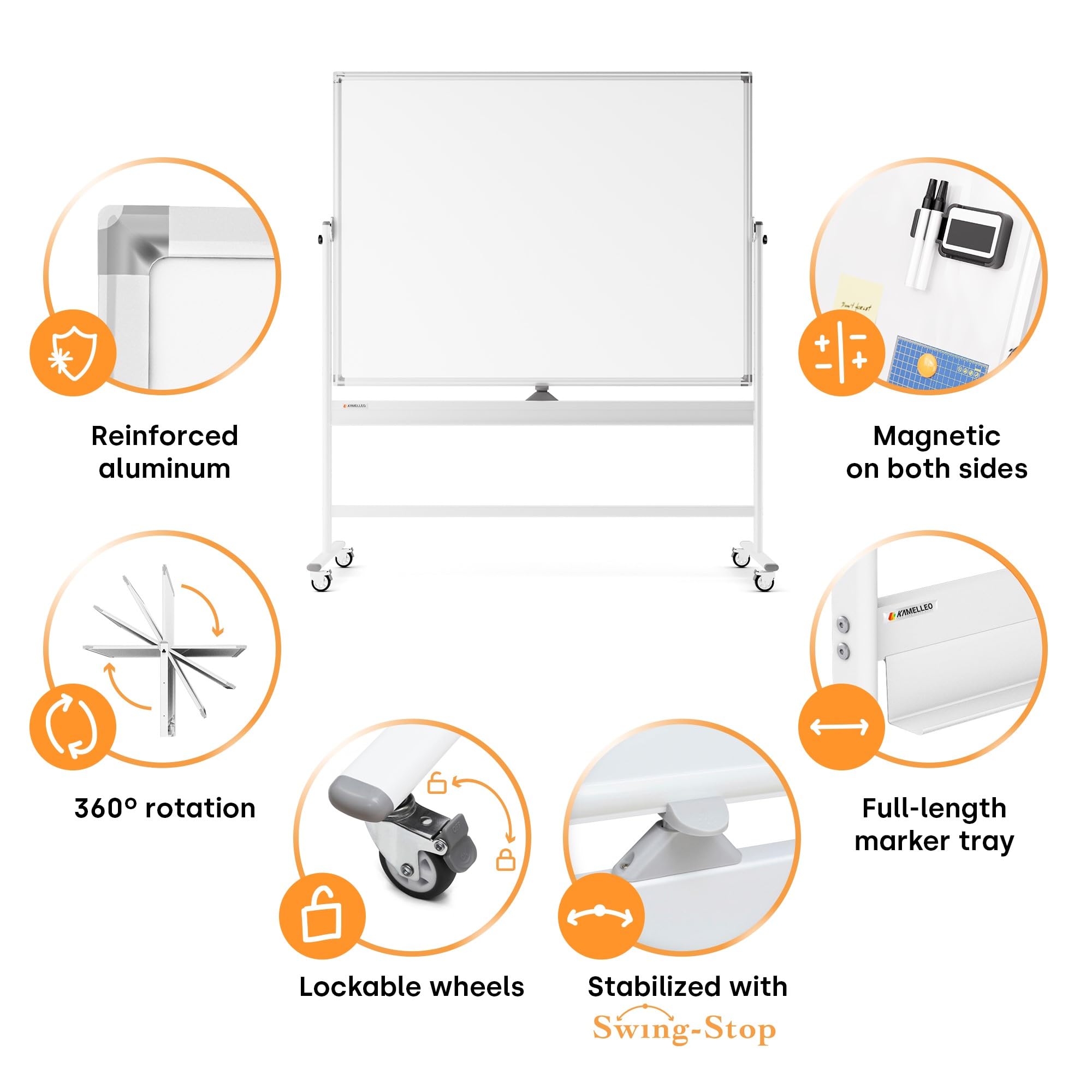 60 x 46 Inch Large Magnetic Dry Erase Board - Portable Double-Sided Whiteboard with Wheels & Stand - Mobile Easel Style Whiteboard for Office, Classroom, Home - Perfect for Presentations, Teaching & Brainstorming