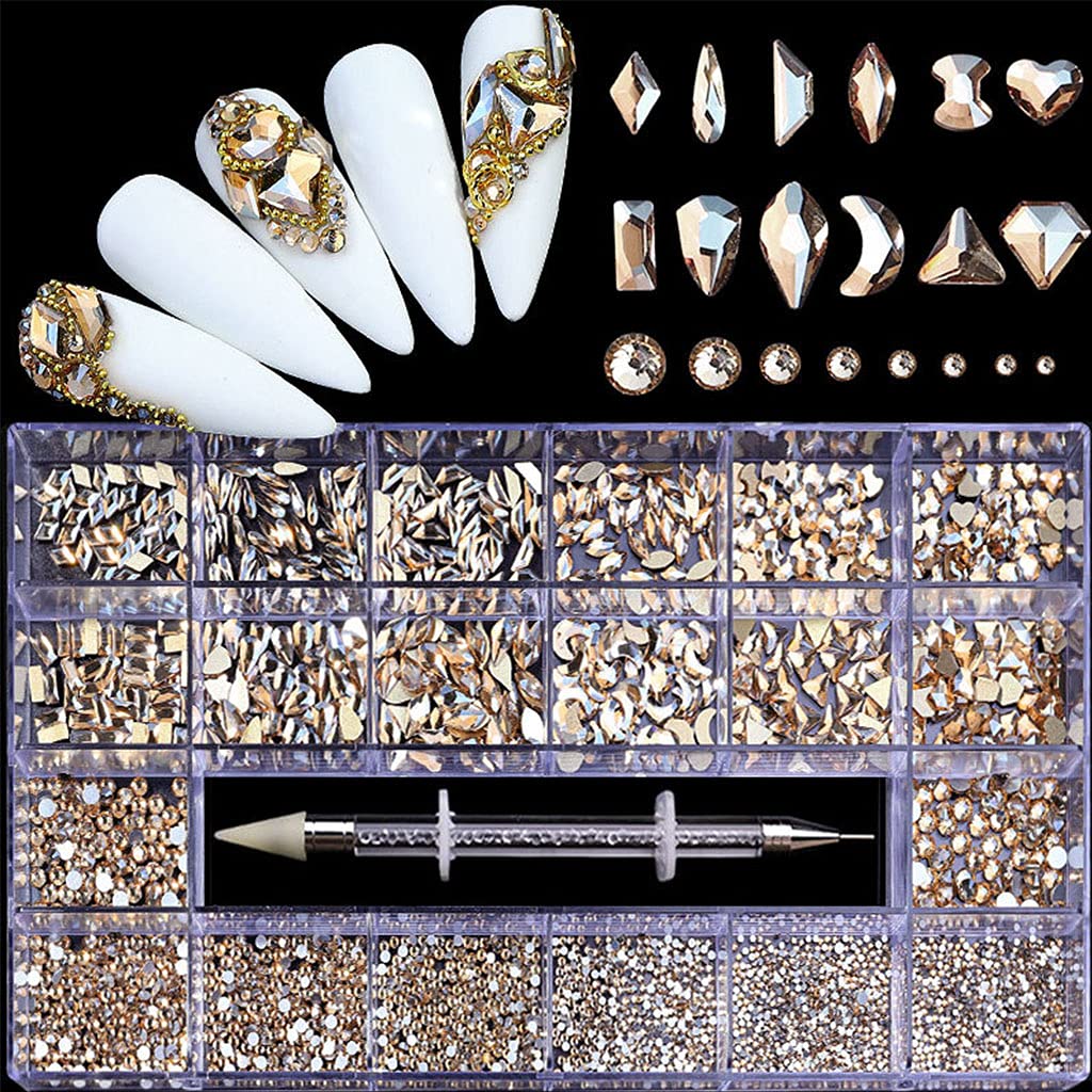Professional Nail Rhinestones Kit - Multi-Shaped Glass Crystal AB Rhinestones for Nail Art Designs | Perfect for DIY Manicures, Salon Nail Decorations & Gift Sets