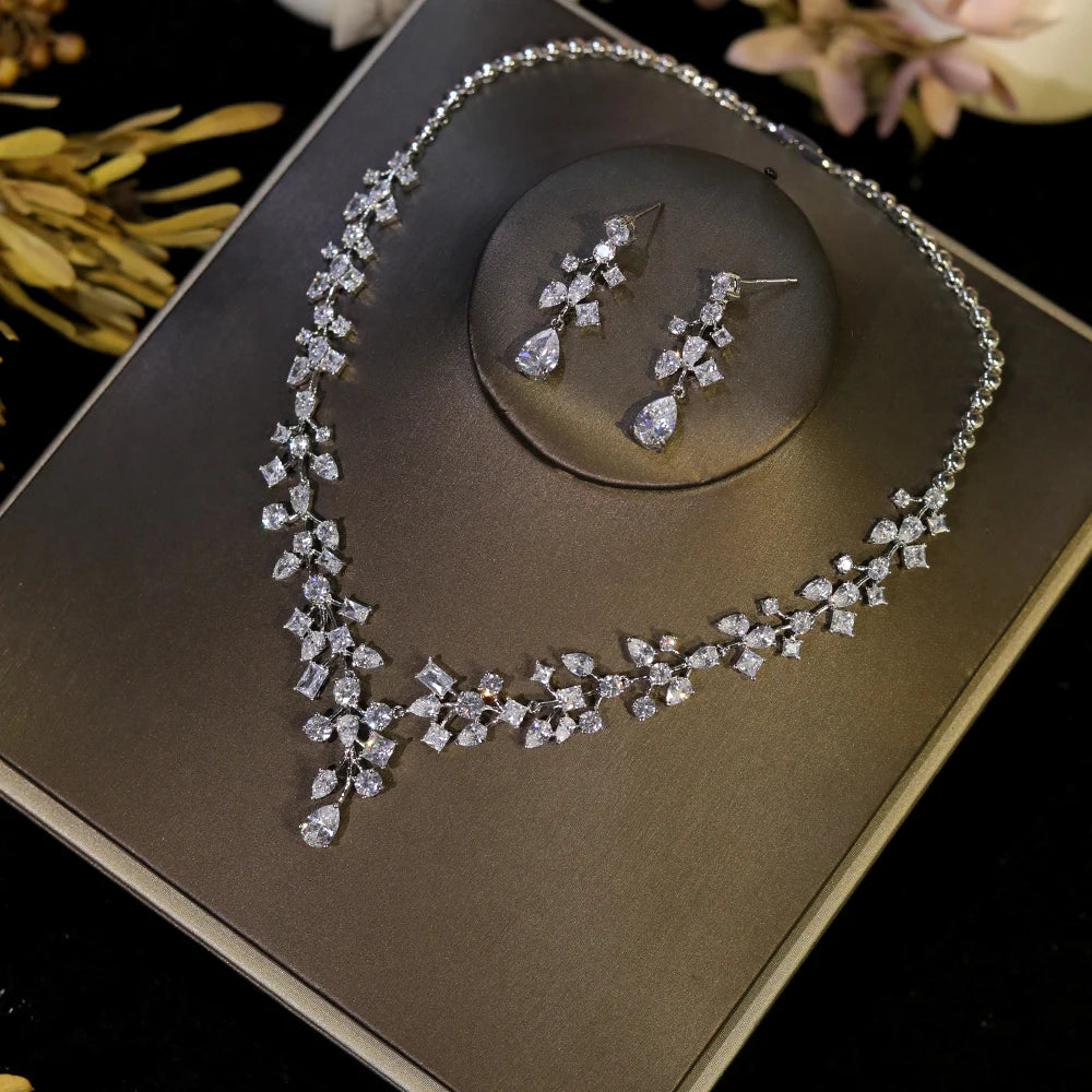 3A Cubic Zirconia Wedding Necklace Set - Sparkling Crystal Bridal Jewelry for Bride & Bridesmaids | Elegant Gift for Weddings, Anniversaries & Special Occasions