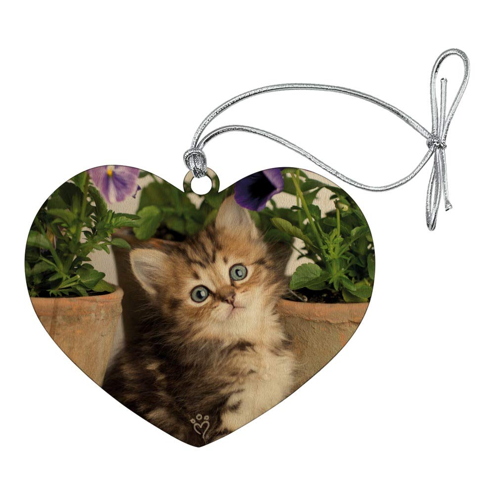 Ragdoll Tiffany Kitten Cat Flower Pot - Heart Love Wooden Christmas Tree Ornament for Holiday Decor | Handmade Wooden Cat Figurine for Home, Garden & Christmas Tree Decoration