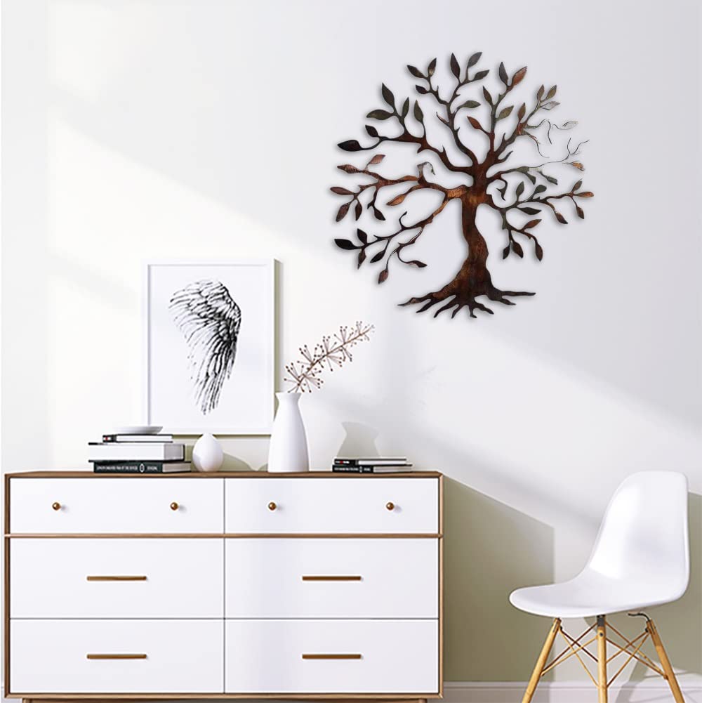 JILIP Olive Tree Metal Wall Art - 3D Abstract Metal Tree Sculpture for Home & Office Decor, 35cm/13.8 Inch - Perfect for Living Room, Bedroom, or Office Wall Decoration