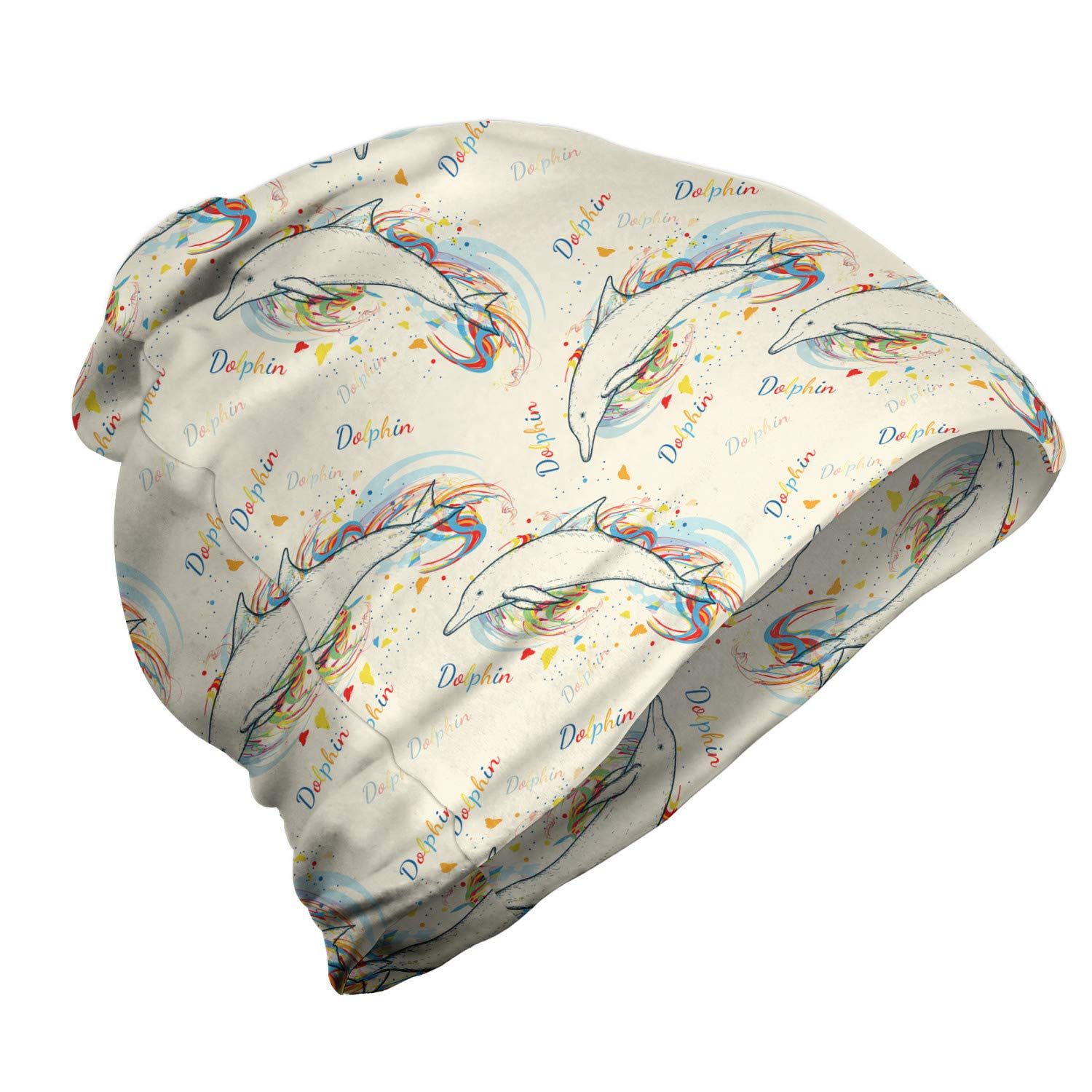 Ambesonne Unisex Beanie - Colorful Swimming Dolphins Design for Men & Women | Warm Winter Hat for Hiking, Skiing, Outdoor Activities & Casual Wear