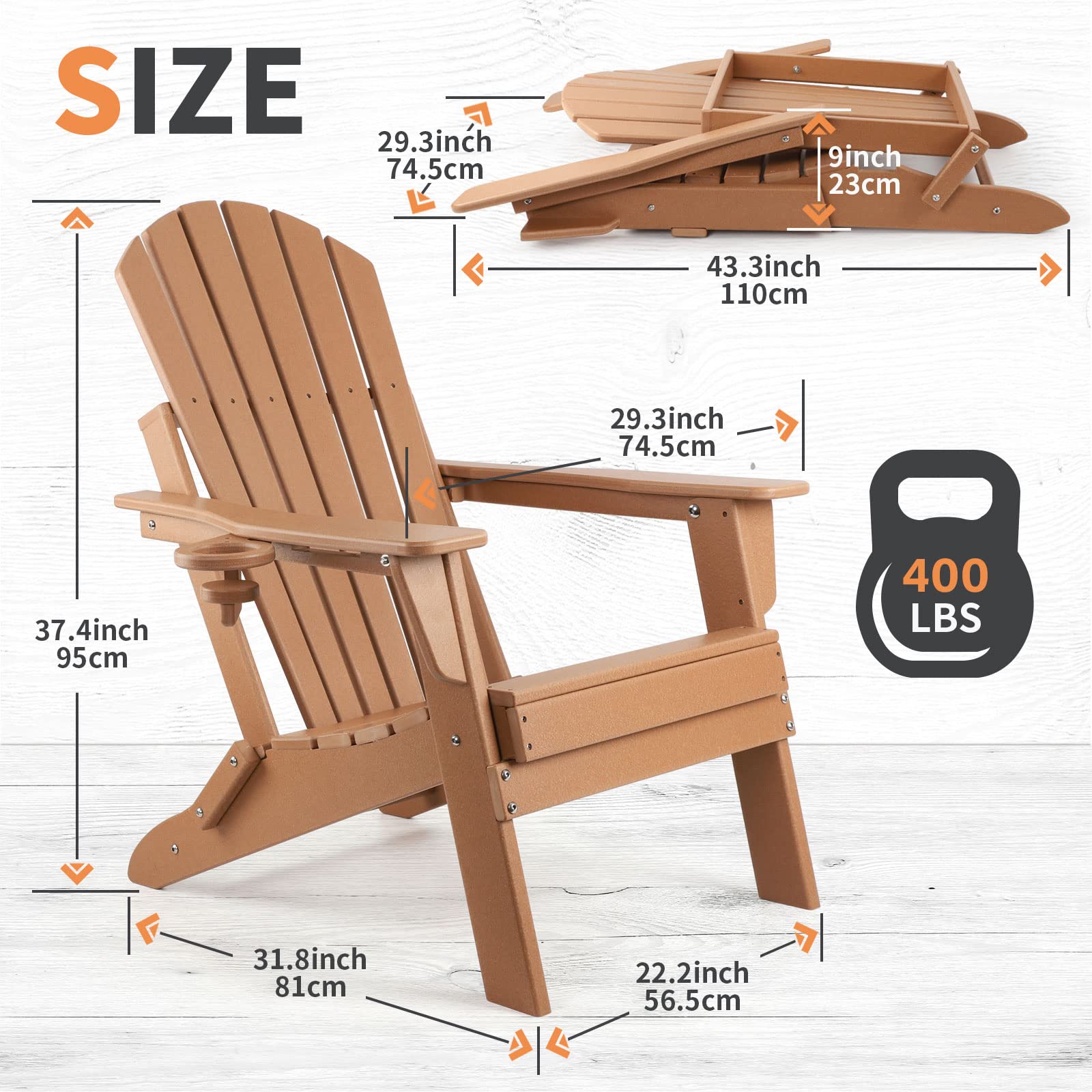 FUNBERRY 4-Piece Folding Adirondack Chair Set - Heavy Duty HDPE All-Weather Outdoor Fire Pit Chairs with Cup Holders - Perfect for Patio, Backyard, Camping & Beach Relaxation